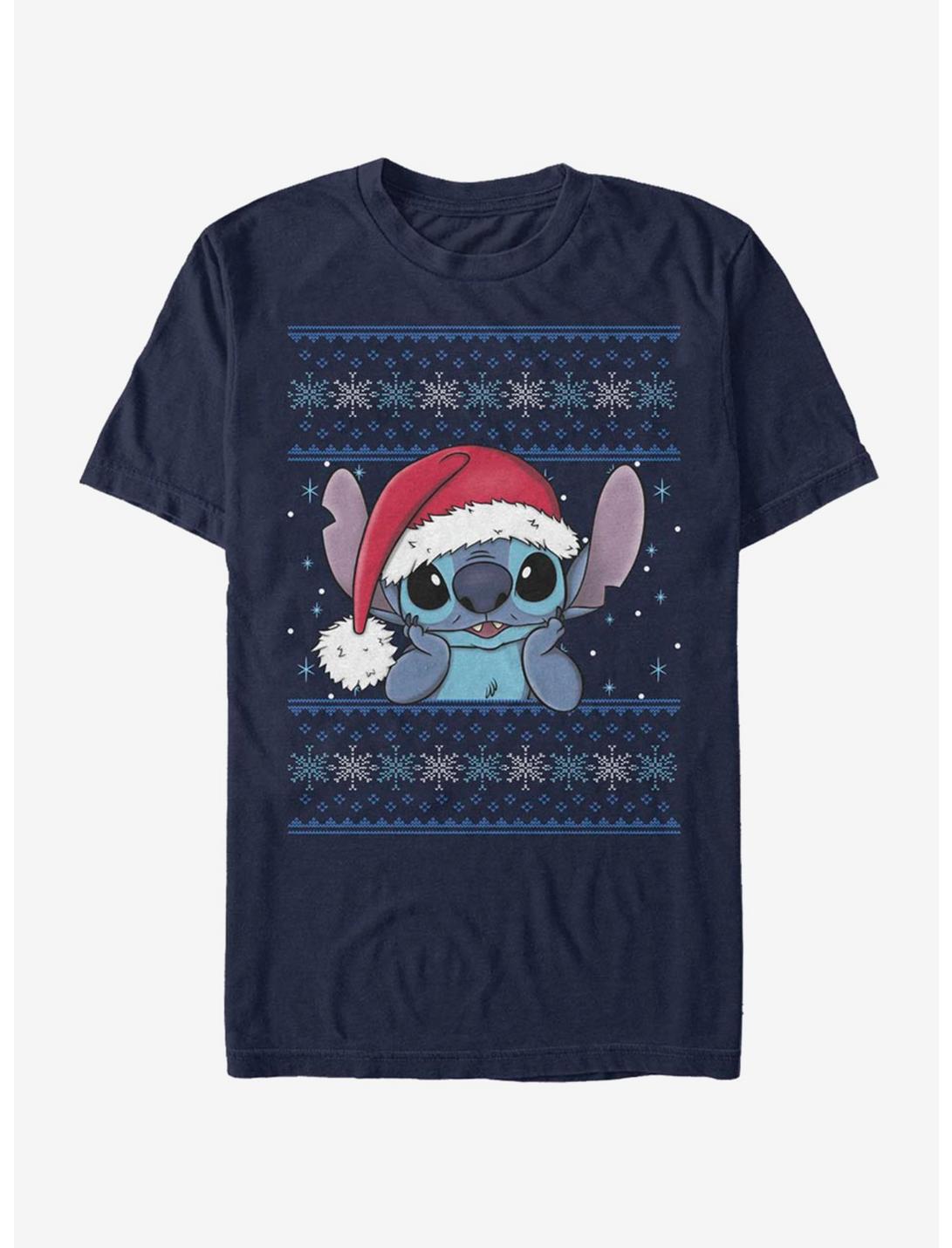 Disney Lilo & Stitch Holiday Stitch Wearing Santa Hat T-Shirt, NAVY, hi-res