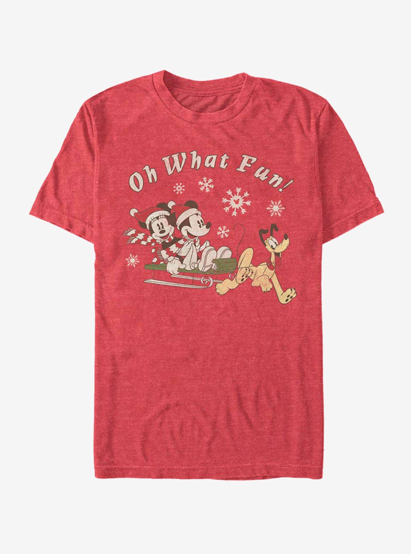 Disney Mickey Mouse And Minnie Mouse Holiday Oh What Fun T-Shirt, RED HTR, hi-res