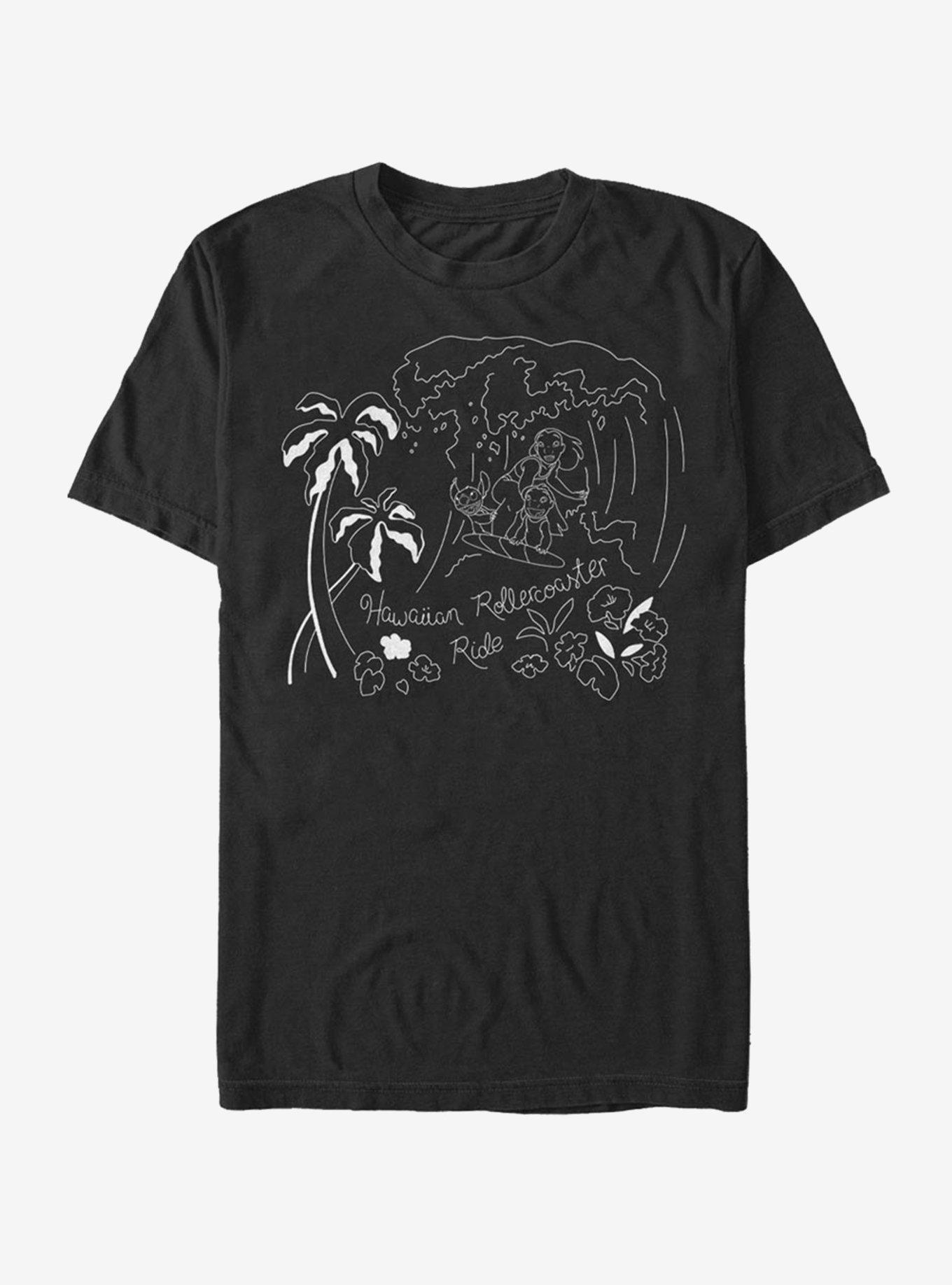 Disney Lilo & Stitch Stitch Surf Line Art T-Shirt - BLACK | Hot Topic