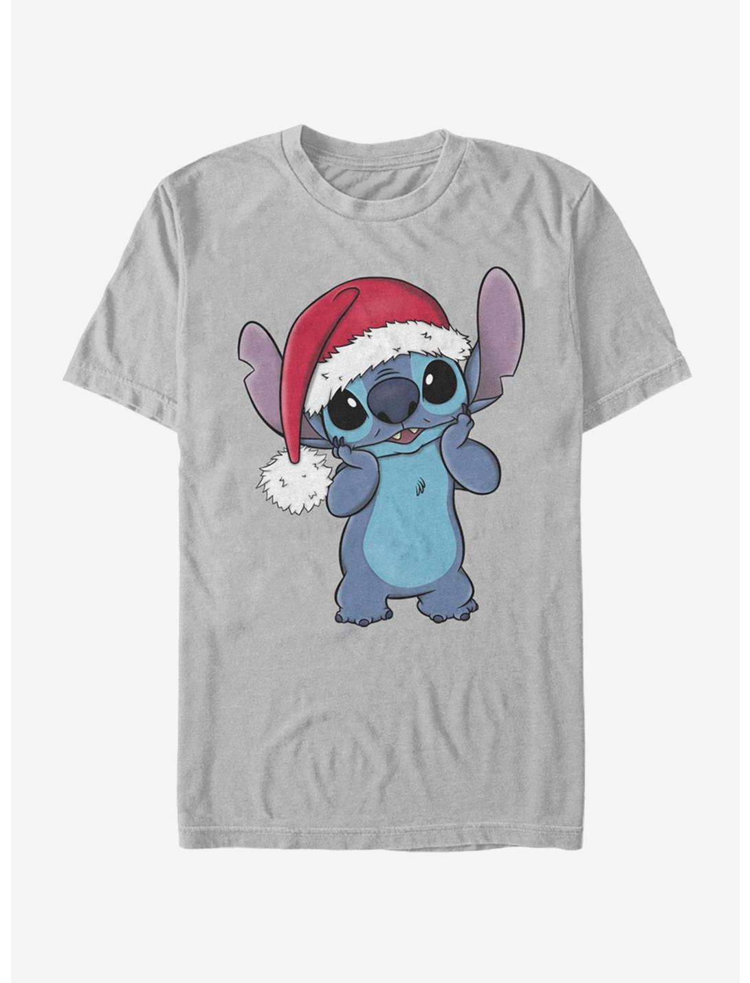 Disney Lilo & Stitch Holiday Stitch Wearing Santa Hat T-Shirt, SILVER, hi-res