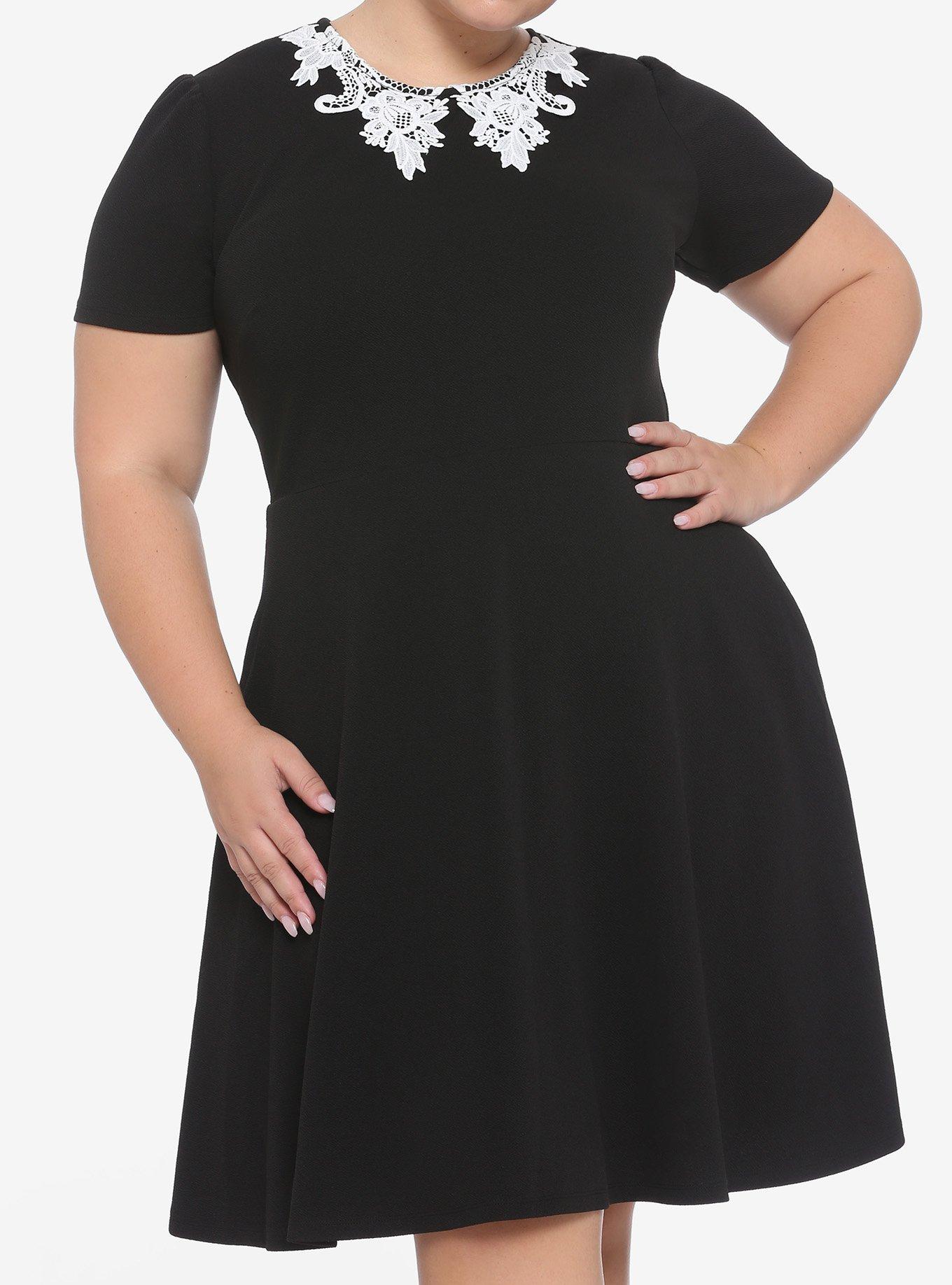 Black & White Lace Collar Dress Plus Size, BLACK, hi-res