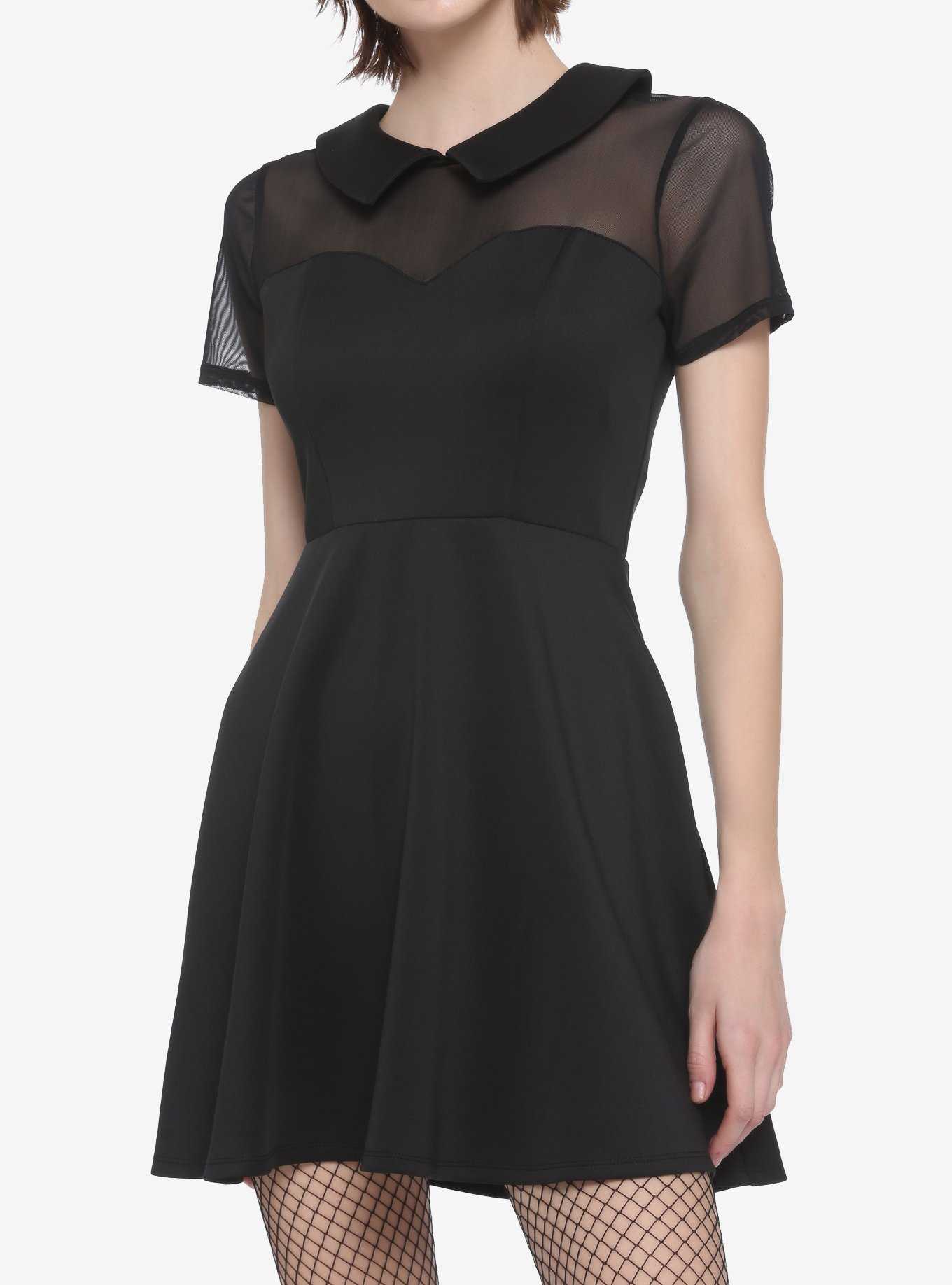 Collared Mesh Panel Skater Dress, , hi-res