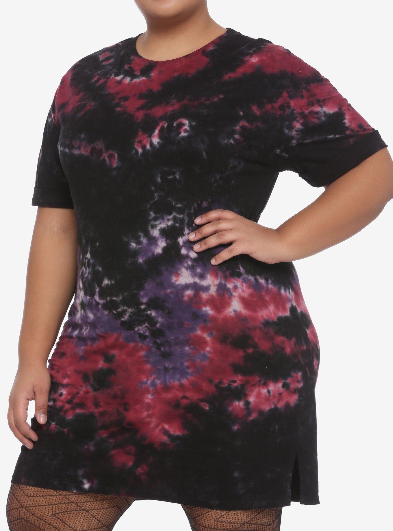 Red & Purple Tie-Dye T-Shirt Dress Plus Size, TIE DYE, hi-res