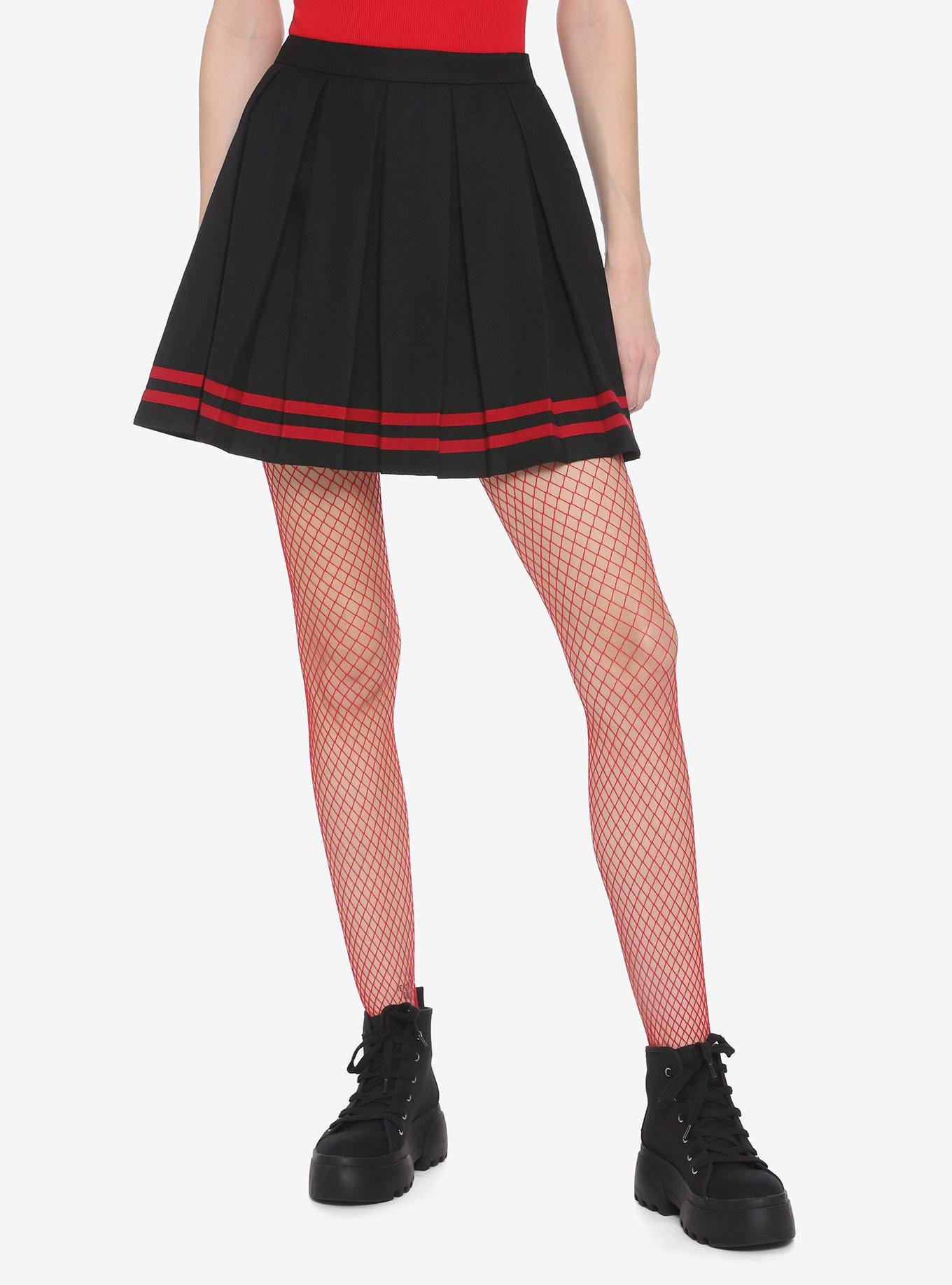 Black & Red Pleated Cheer Skirt, BLACK, hi-res