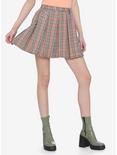 Beige & Pink Plaid Pleated Chain Skirt, PLAID - BROWN, hi-res