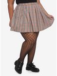 Beige & Pink Plaid Pleated Chain Skirt Plus Size, PLAID - BROWN, hi-res