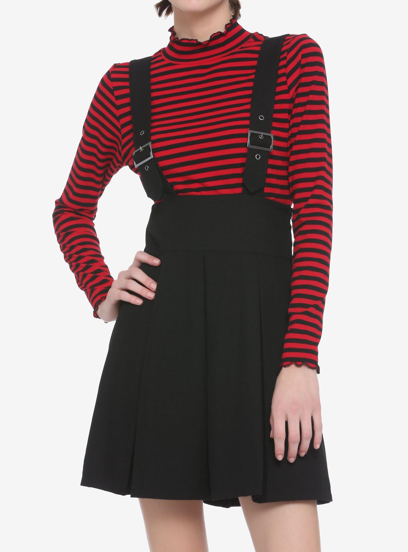 Buckle Suspender Skirt, BLACK, hi-res