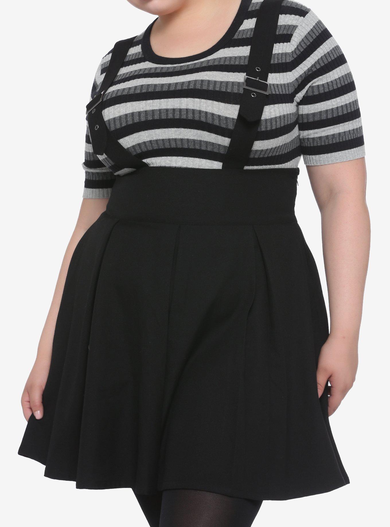 Buckle Suspender Skirt Plus Size, BLACK, hi-res