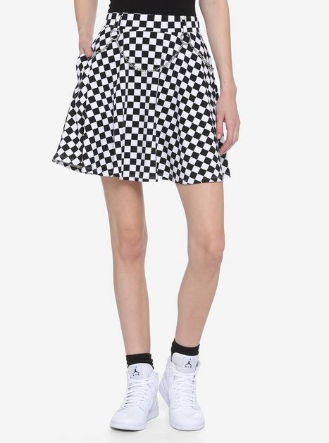 Black & White Checkered Chains & Clips Skater Skirt | Hot Topic