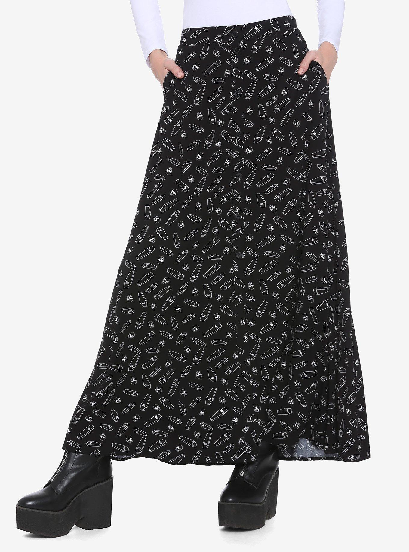 Coffin & Skull Print Maxi Skirt, MULTI, hi-res