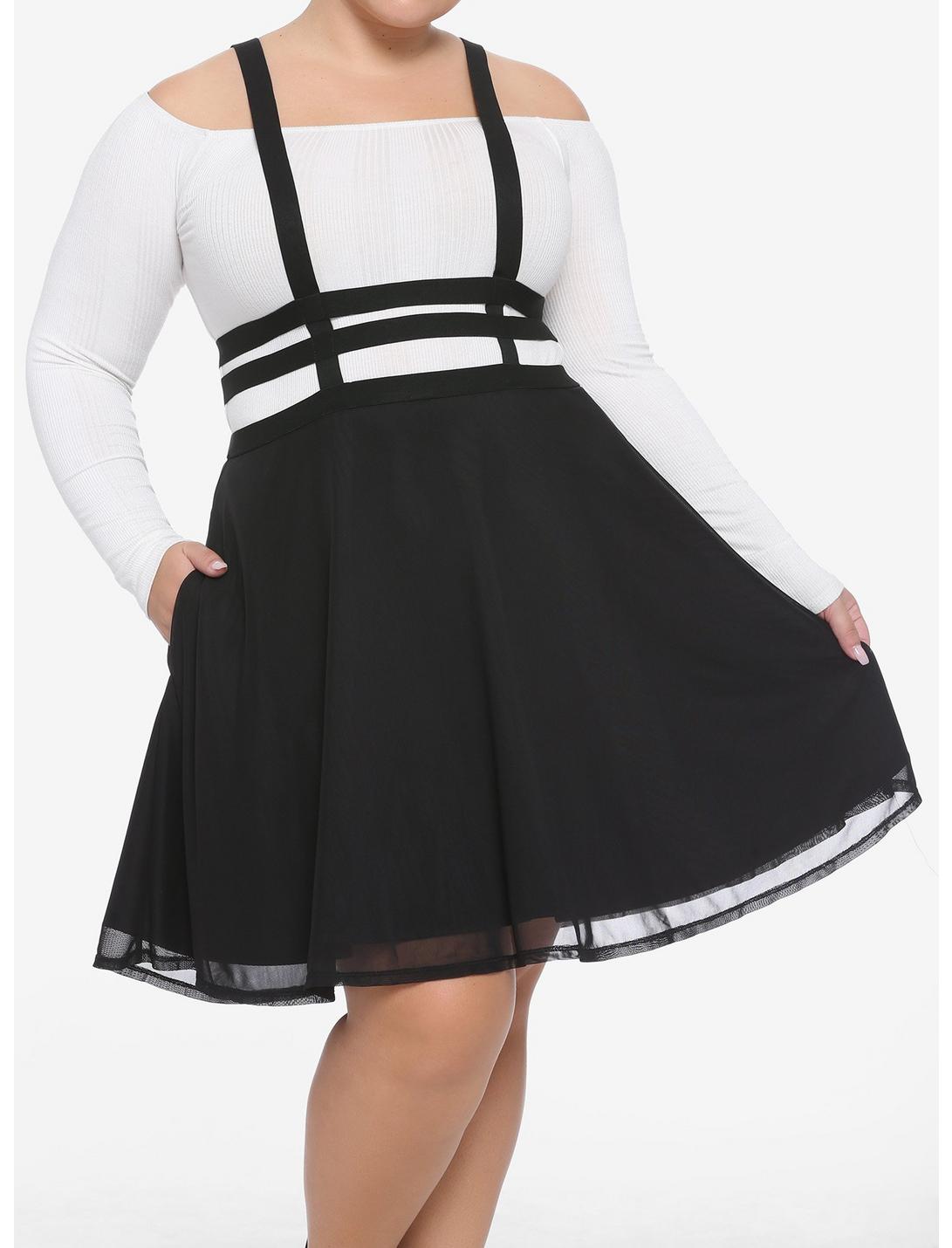 Black Cage & Mesh Suspender Skirt Plus Size, BLACK, hi-res