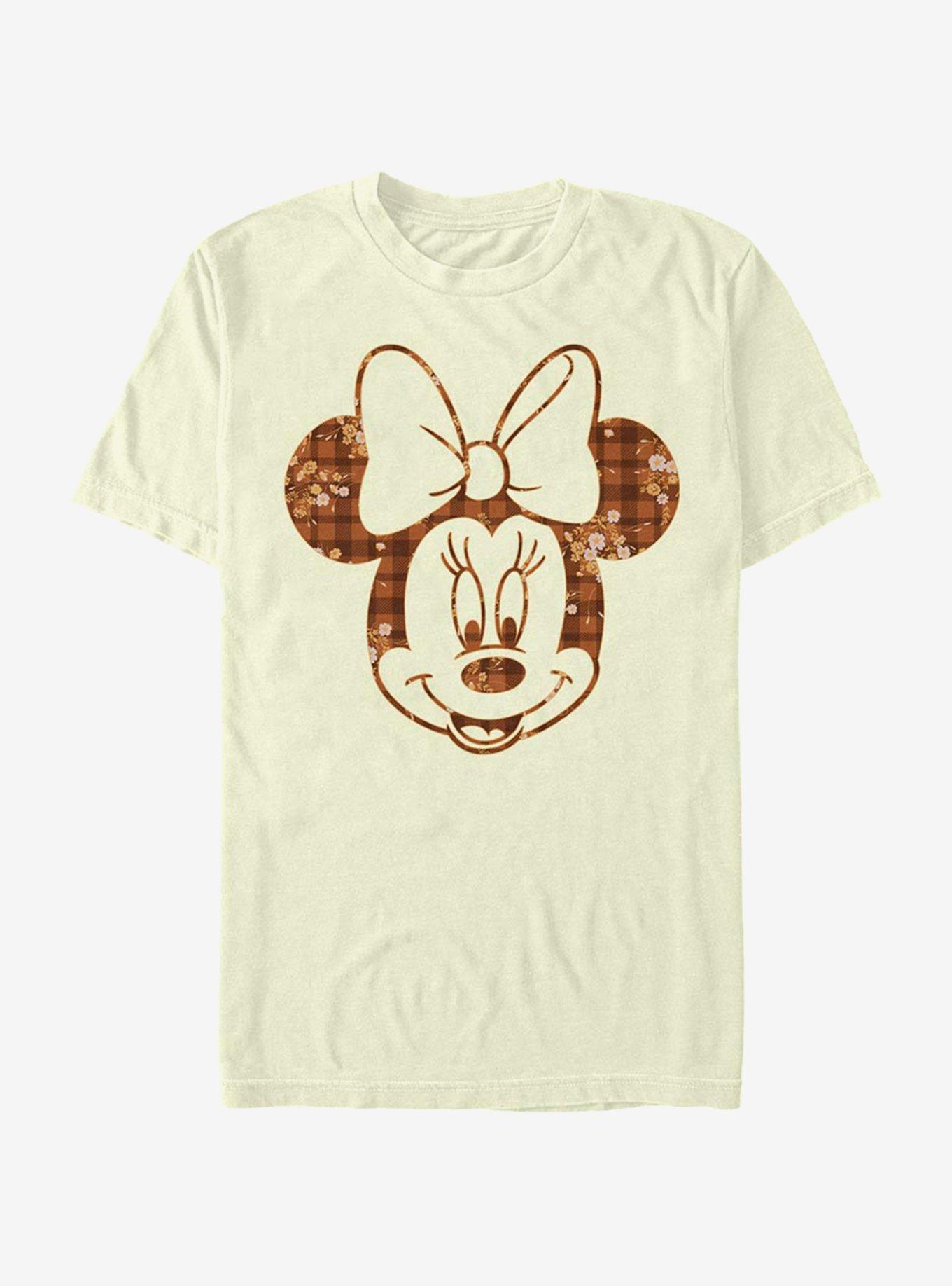 Disney Mickey Mouse Fall Floral Plaid Minnie T-Shirt, NATURAL, hi-res