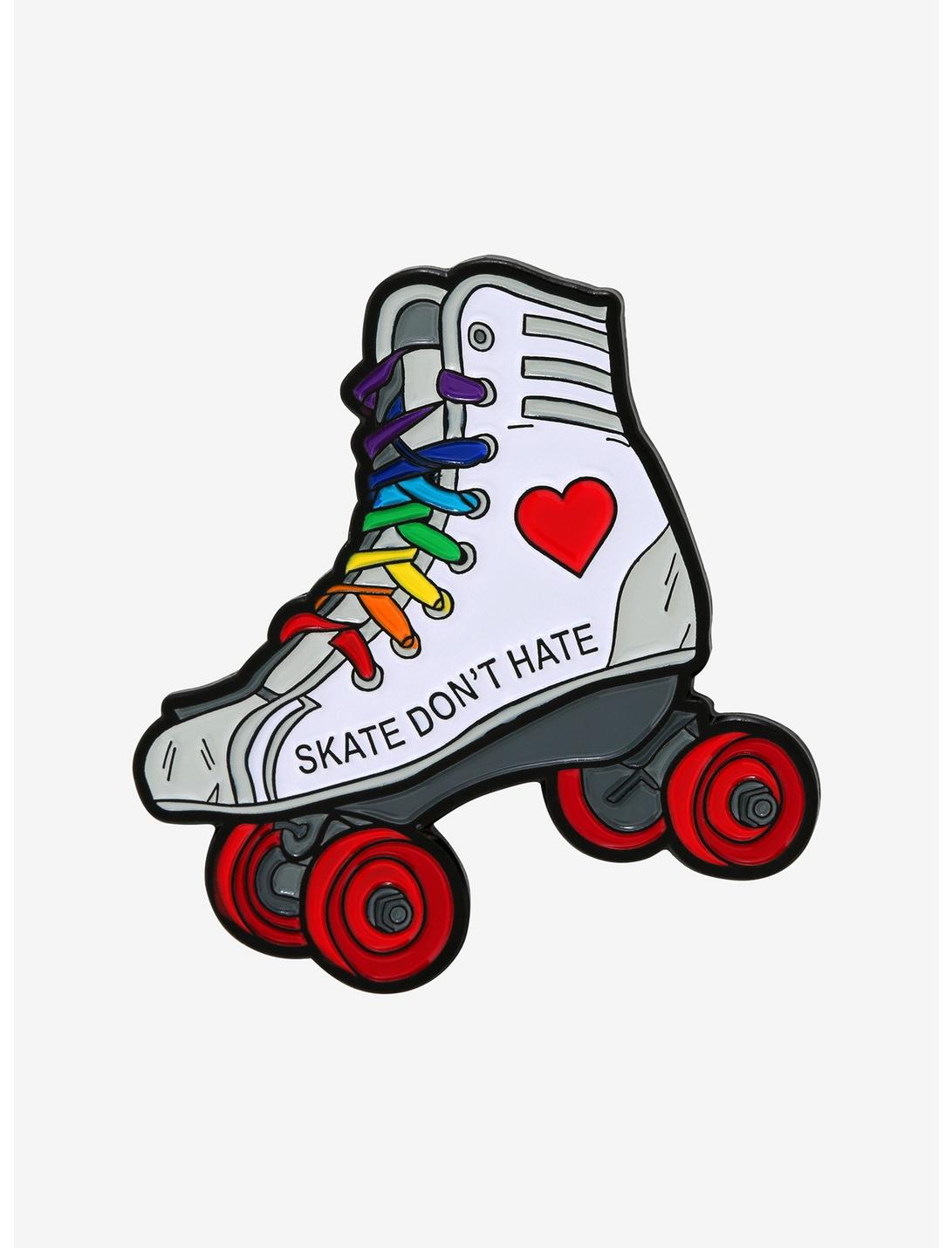 Skate Don't Hate Rainbow Roller Skate Enamel Pin, , hi-res