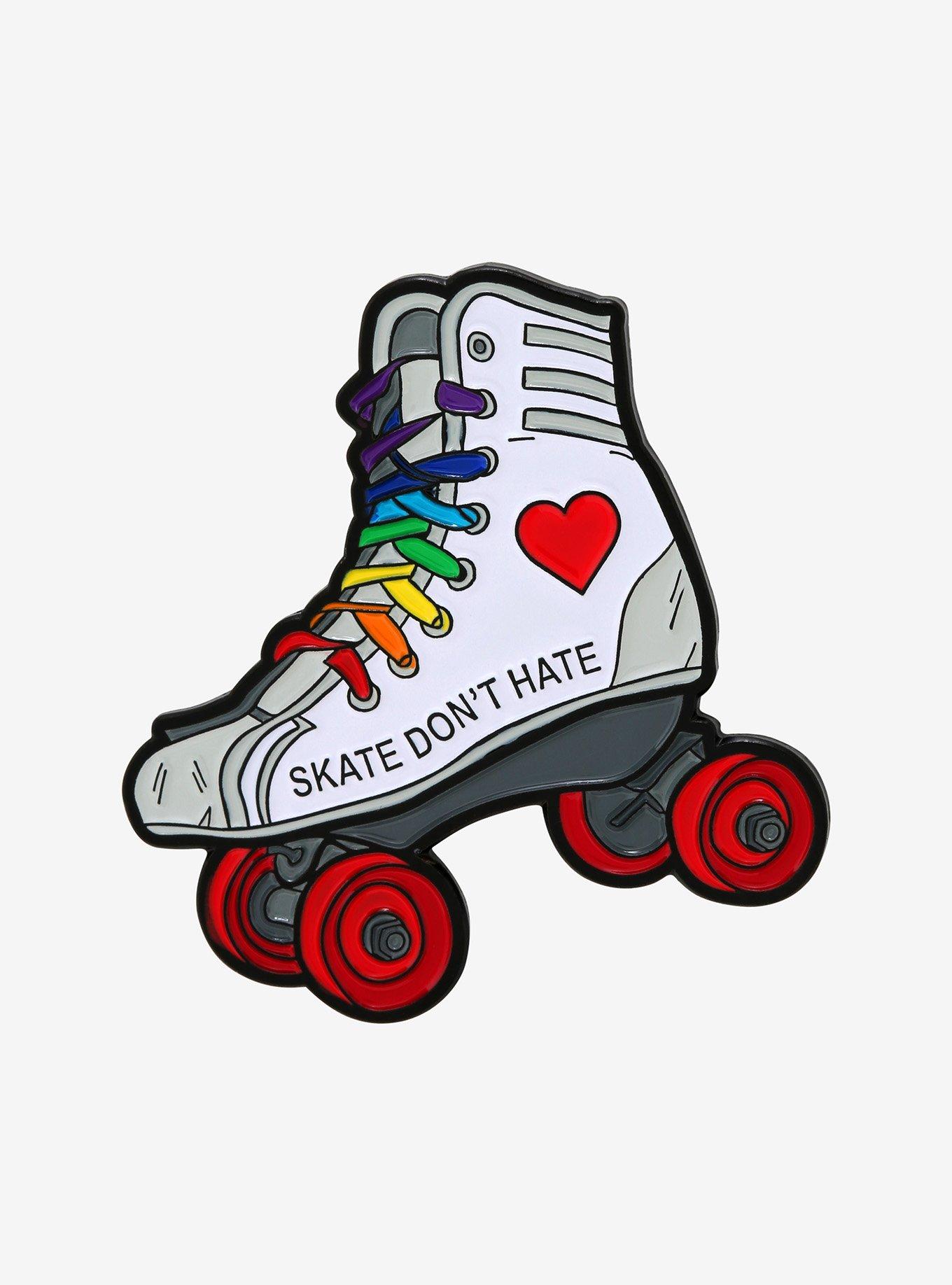 Skate Don't Hate Rainbow Roller Skate Enamel Pin, , hi-res