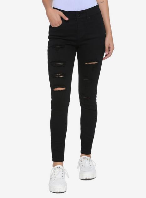 HT Denim Destructed Black Ziggy Curvy Hi-Rise Skinny Jeans | Hot Topic