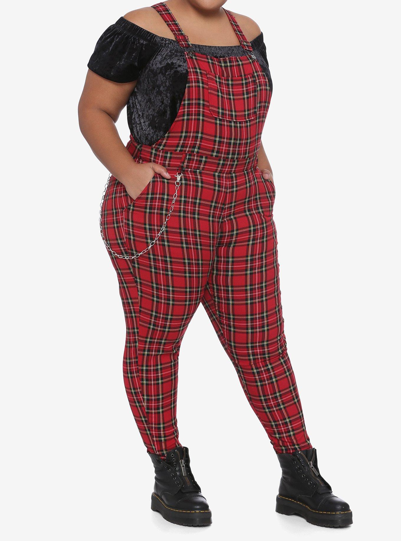 Red Plaid Overalls With Chain Plus Size Hot Topic