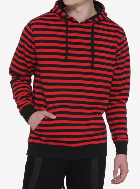 Black hoodie with 2025 red stripes on sleeves