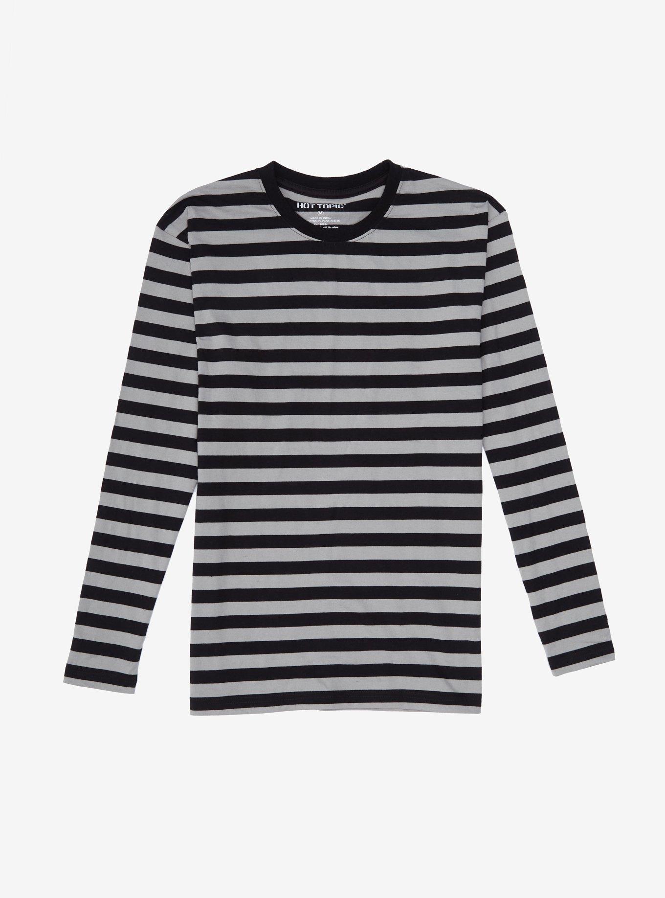 Grey & Black Stripe Long-Sleeve T-Shirt | Hot Topic