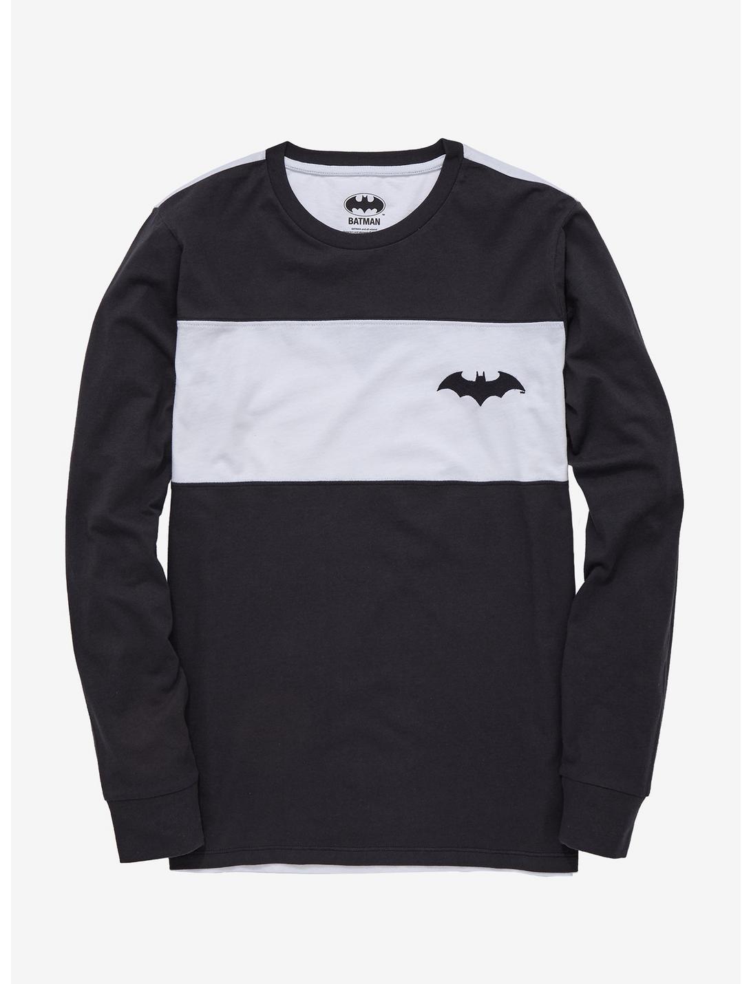 DC Comics Batman Logo Panel Long Sleeve T-Shirt - BoxLunch Exclusive, BLACK, hi-res