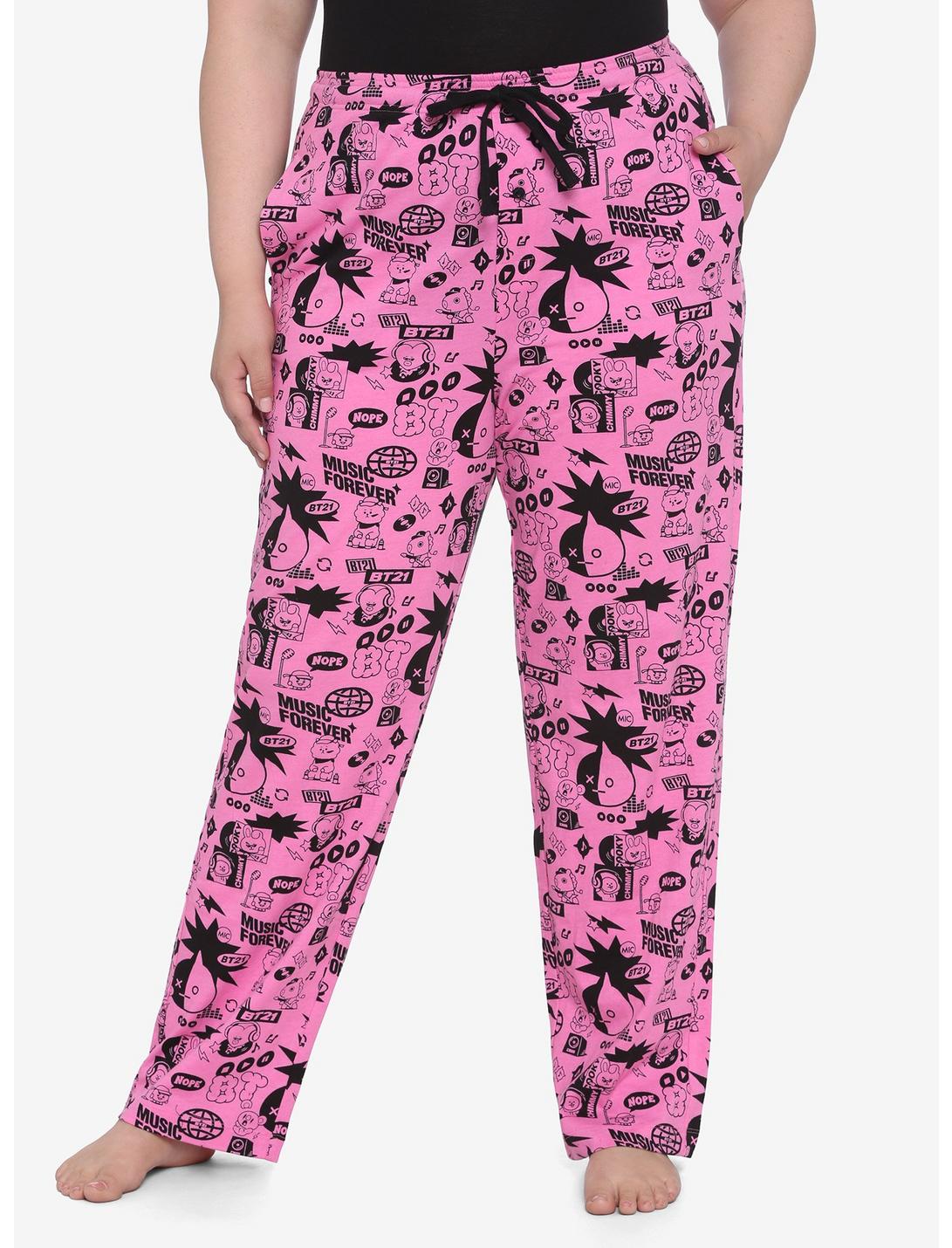 BT21 Black & Pink Girls Pajama Pants Plus Size, PINK, hi-res