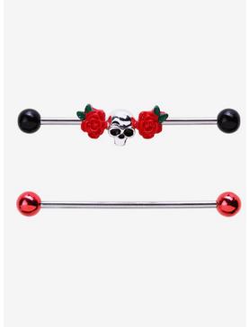 Steel Roses & Skull Industrial Barbell 2 Pack, , hi-res