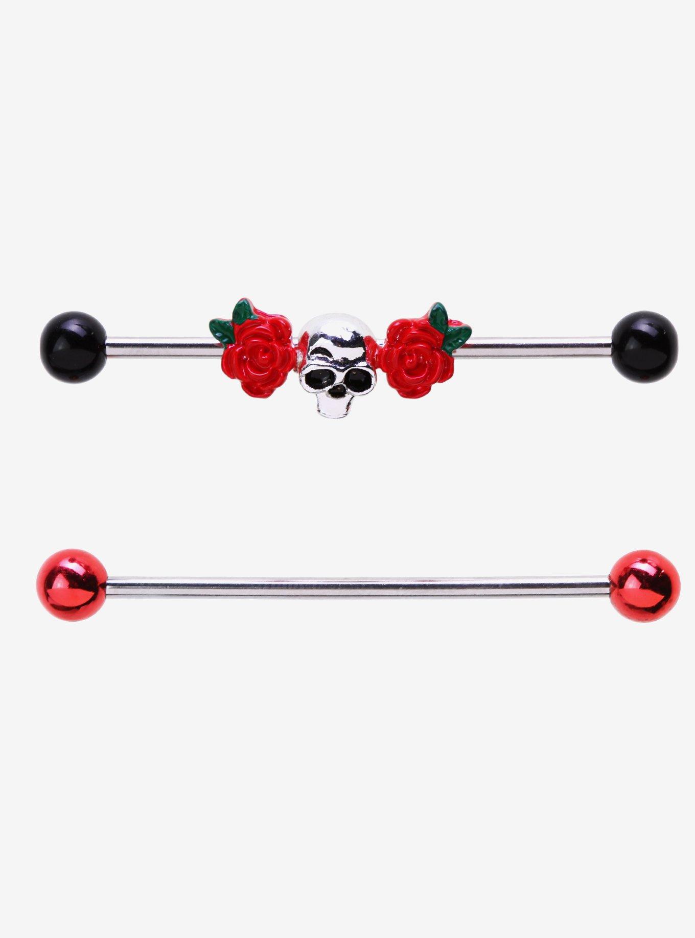 Steel Roses & Skull Industrial Barbell 2 Pack, , hi-res