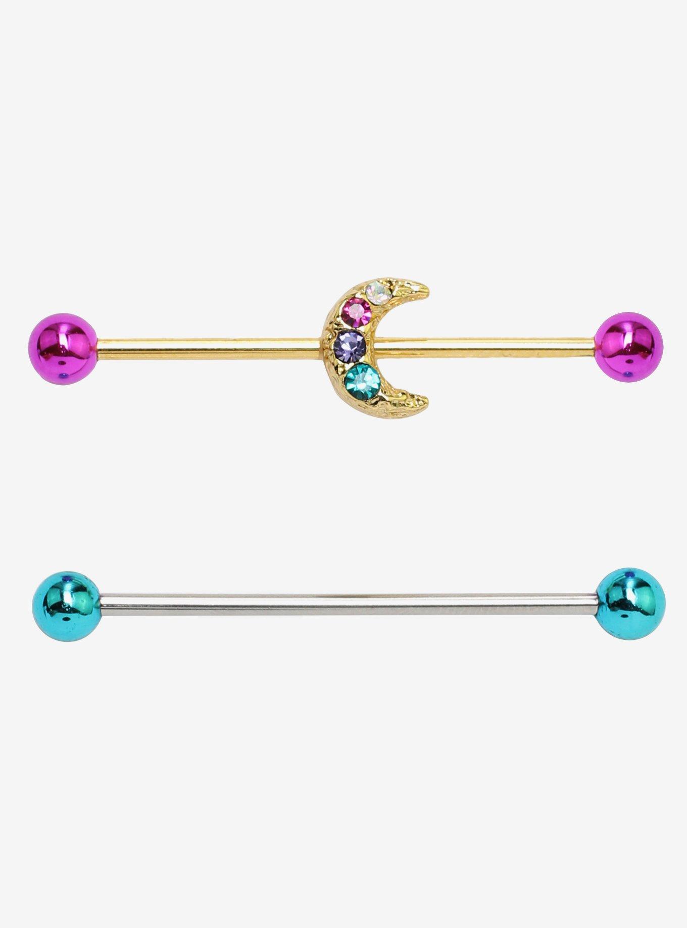 14G Steel Moon Sparkle Industrial Barbell 2 Pack, , hi-res