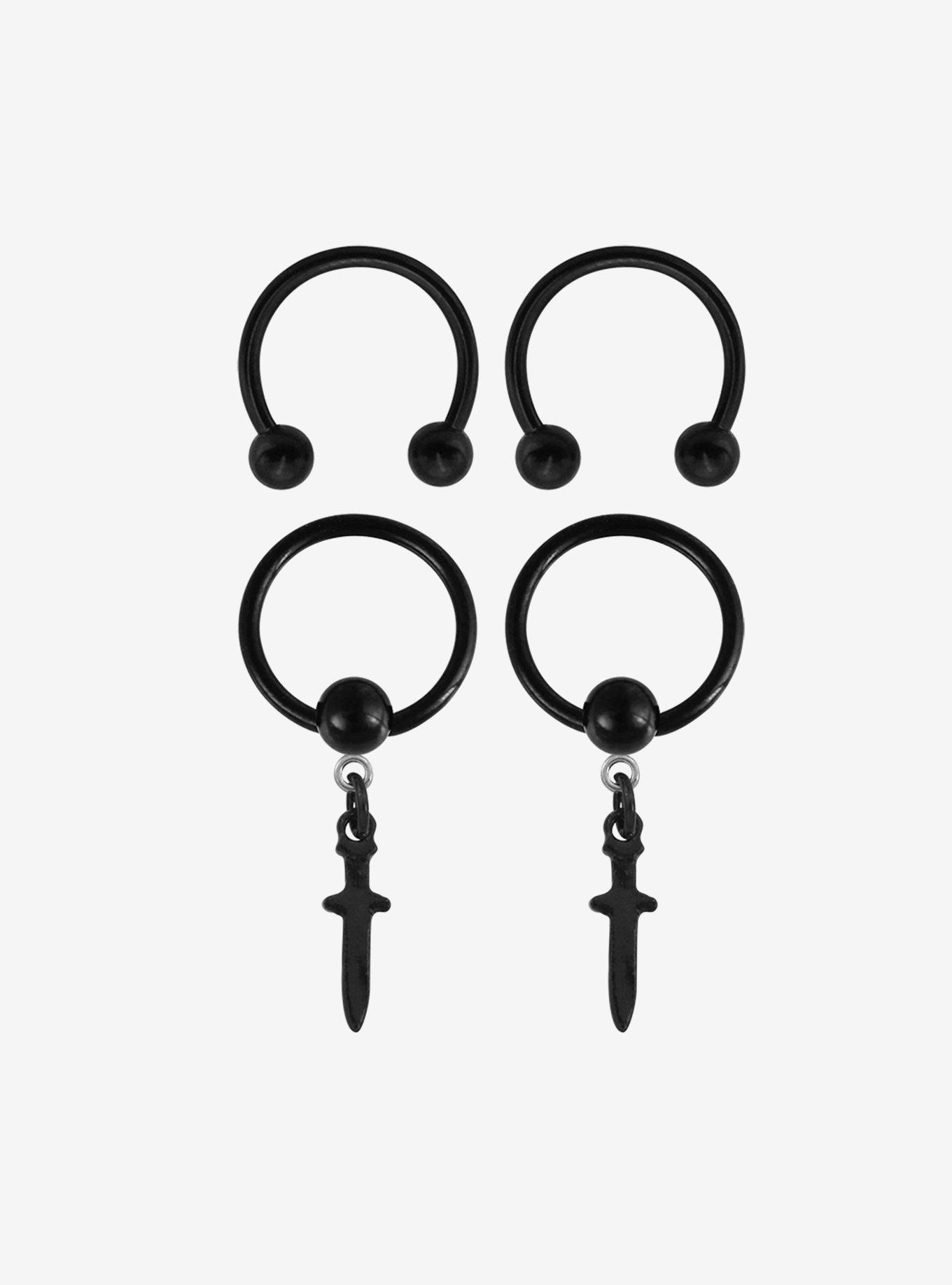 Steel Black Daggers Circular Barbell & Captive Hoop 4 Pack | Hot Topic
