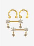 14G Steel Gold CZ Snowflake Nipple Barbell & Circular Barbell 4 Pack, , hi-res