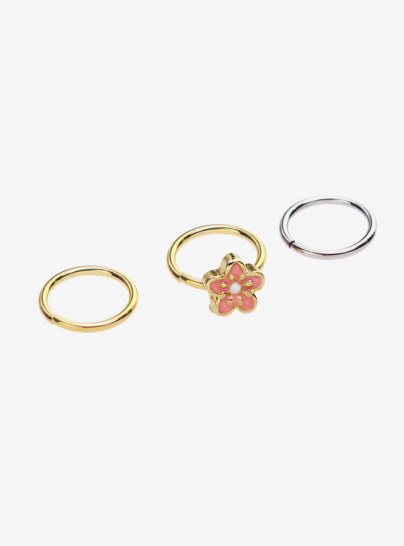 Steel Cherry Blossom Seamless Nose Hoops, MULTI, hi-res
