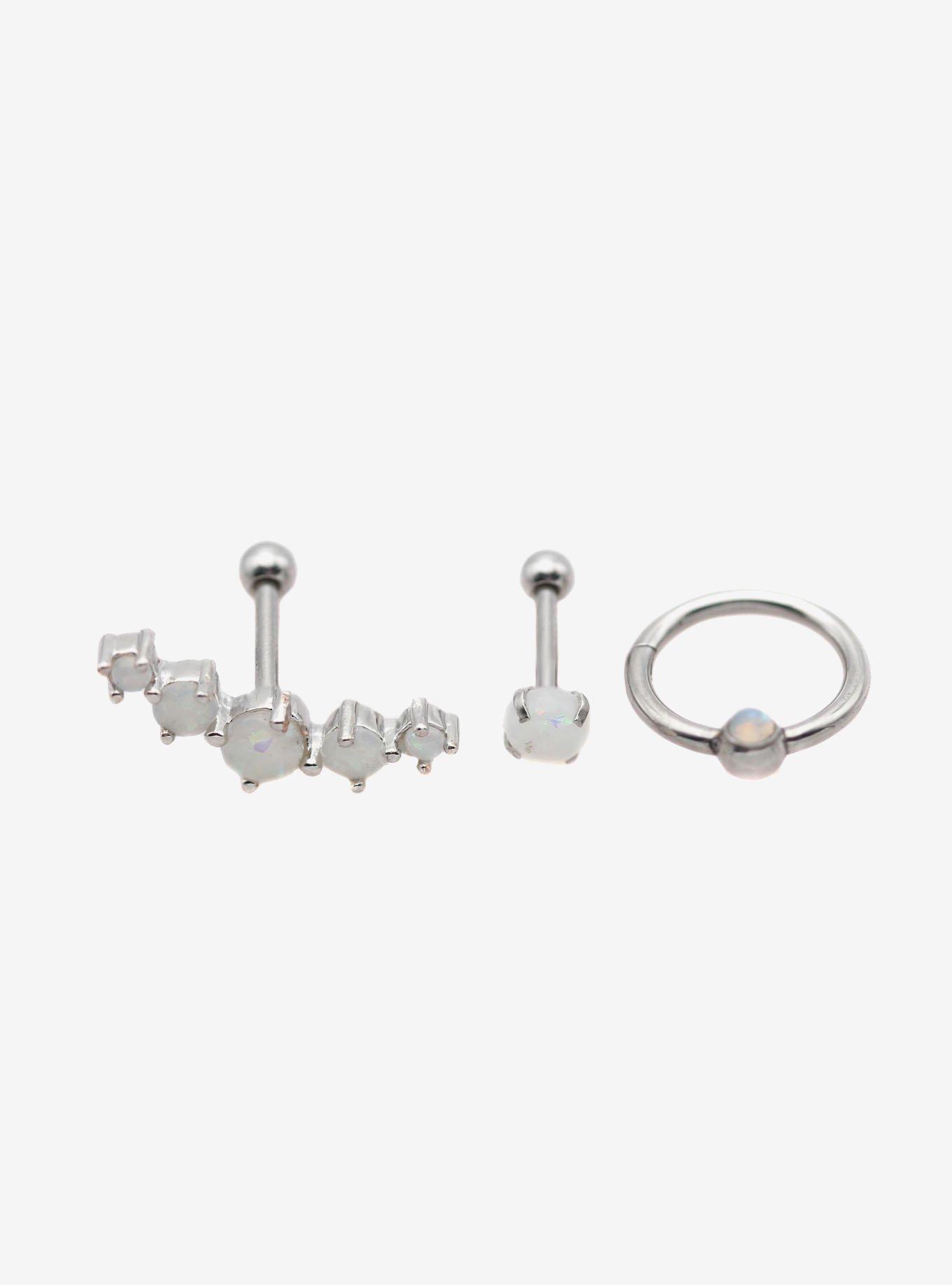 Steel Opal Labret Stud & Segment Ring 3 Pack, MULTI, hi-res