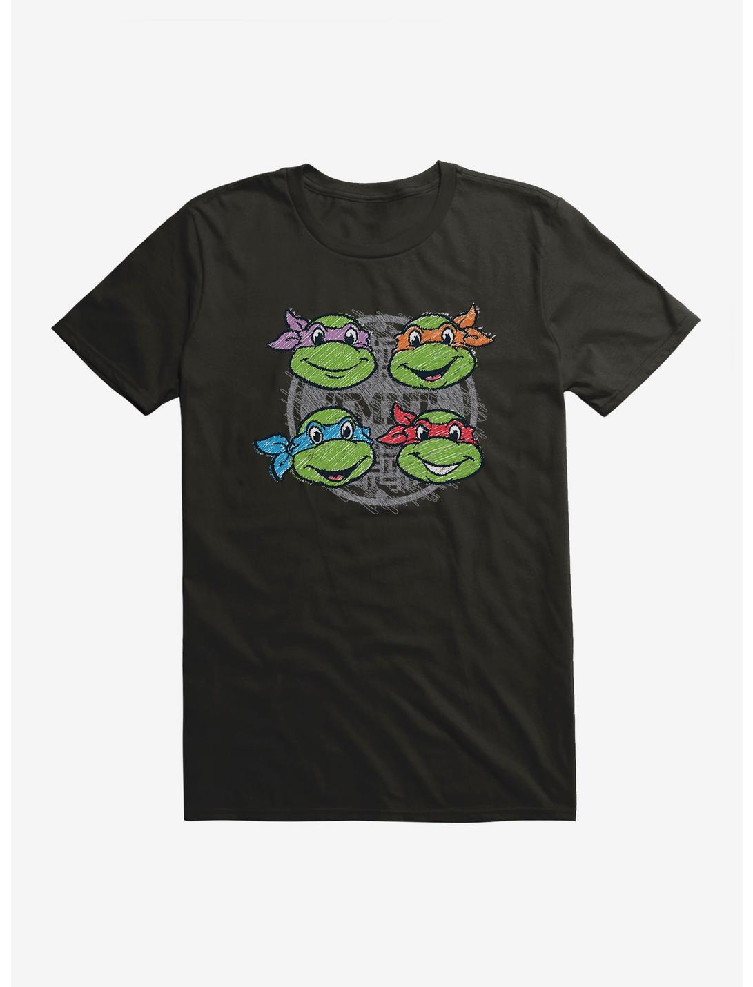 Teenage Mutant Ninja Turtles Chalk Lines Character Faces T-Shirt, BLACK, hi-res