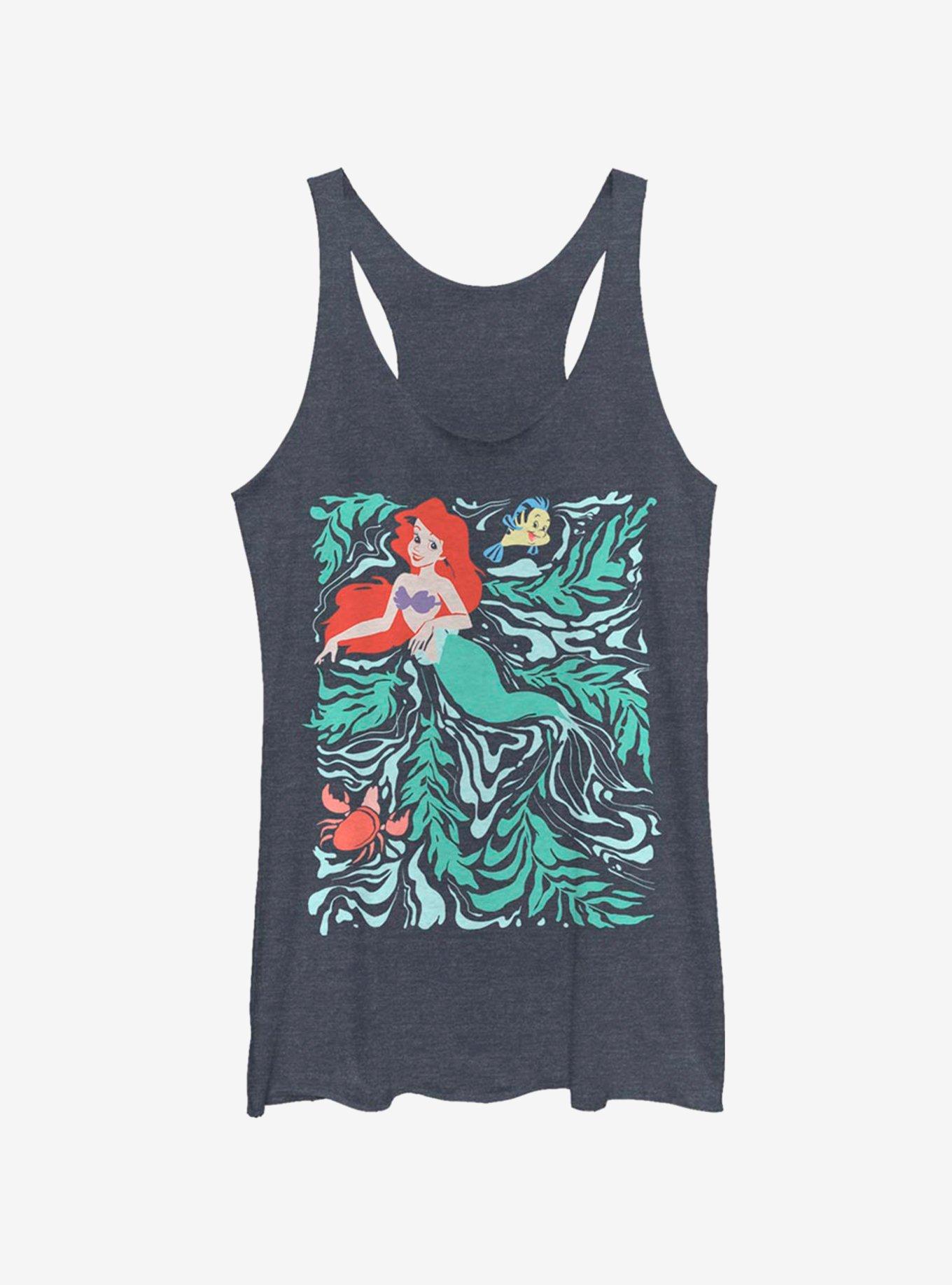 Disney The Little Mermaid Swirly Mermaid Girls Tank, NAVY HTR, hi-res