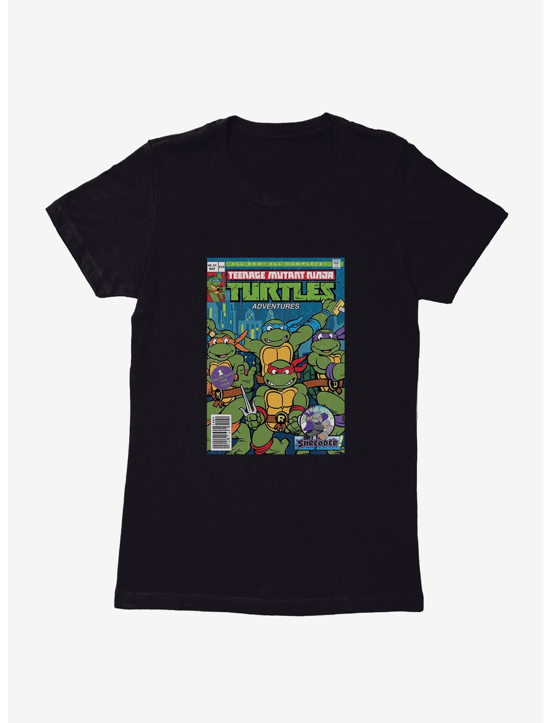Teenage Mutant Ninja Turtles Adventures Comic Book Group Cover Womens T-Shirt, BLACK, hi-res