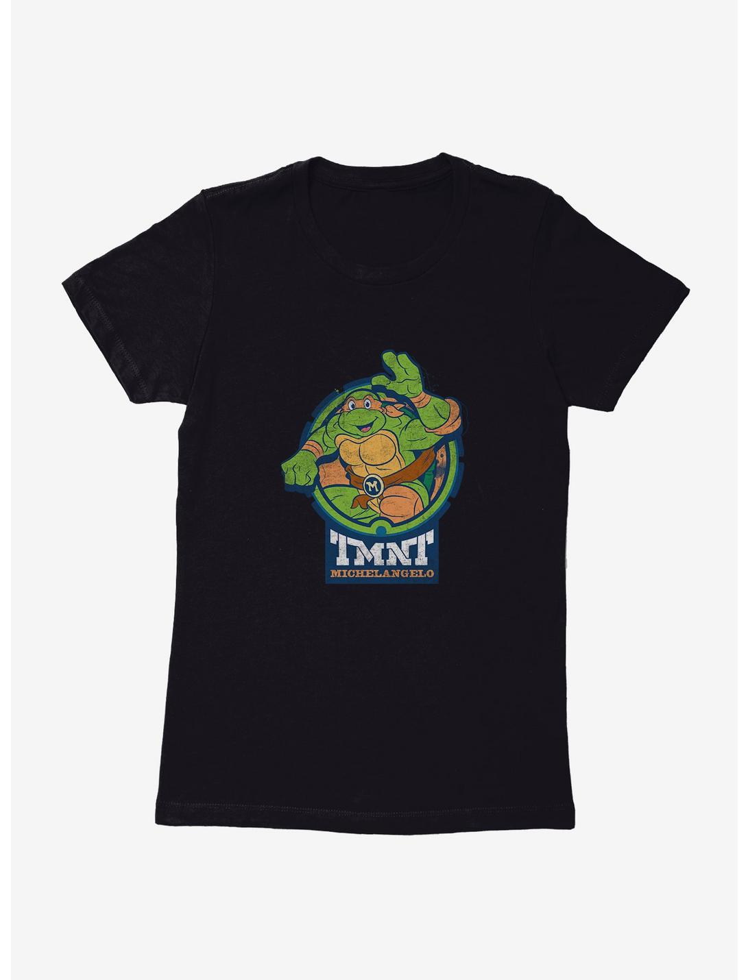 Teenage Mutant Ninja Turtles Michelangelo Badge Womens T-Shirt, BLACK, hi-res