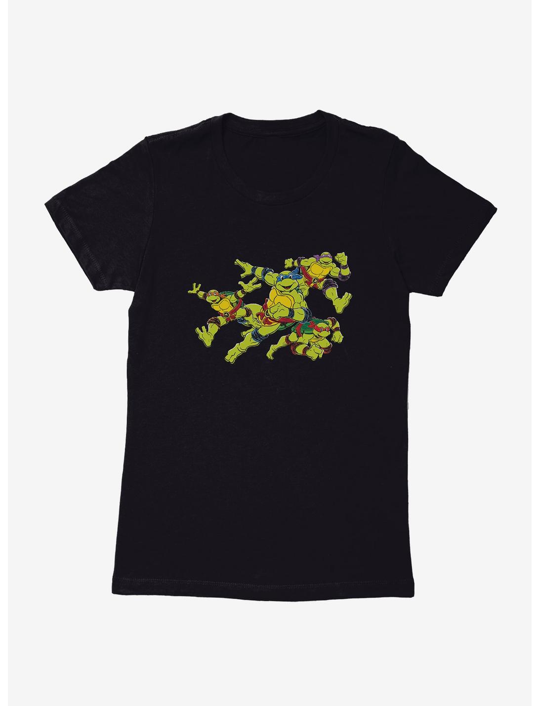 Teenage Mutant Ninja Turtles Group Action Poses Womens T-Shirt, BLACK, hi-res