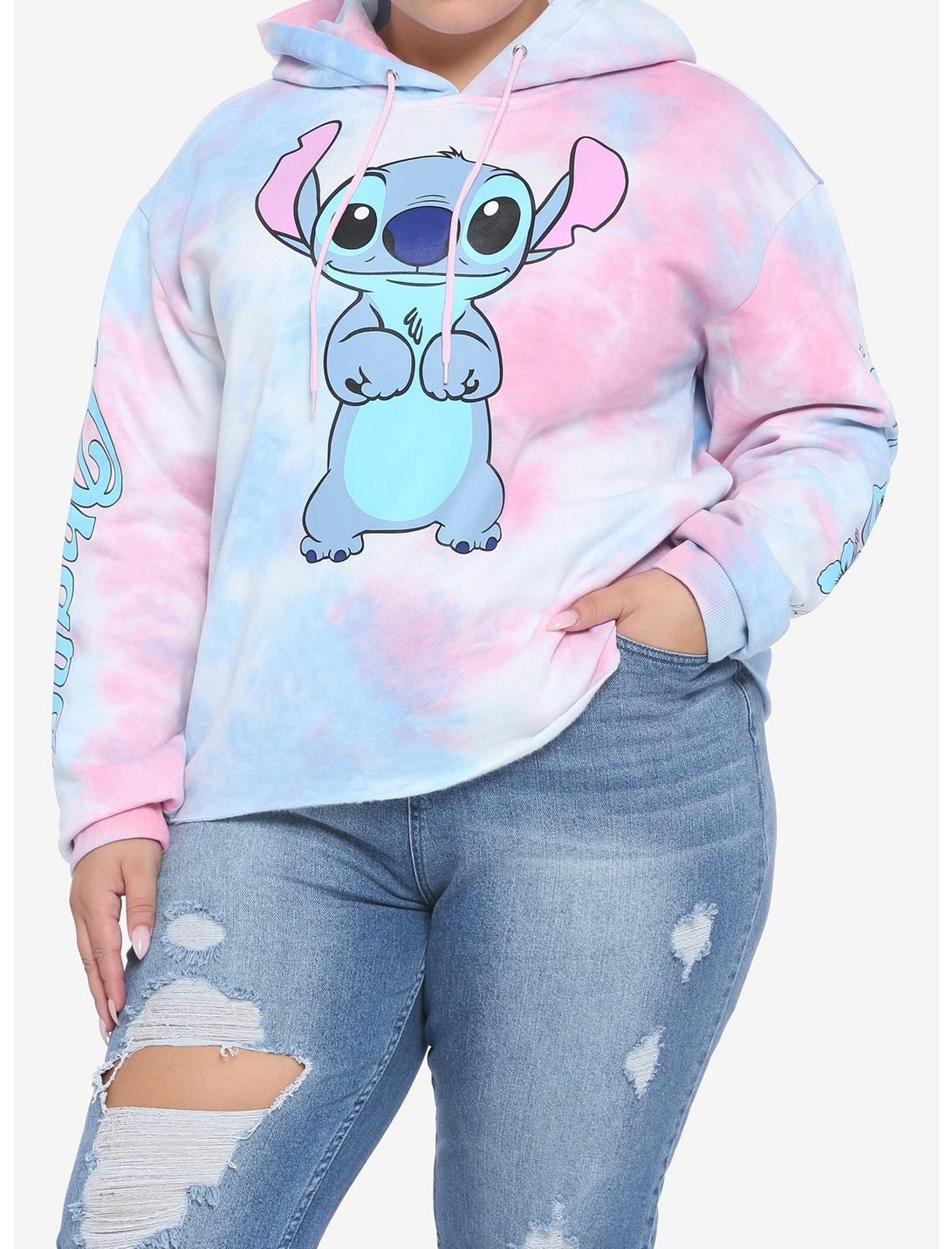 Disney Lilo & Stitch Pink & Blue Tie-Dye Girls Crop Hoodie Plus Size ...