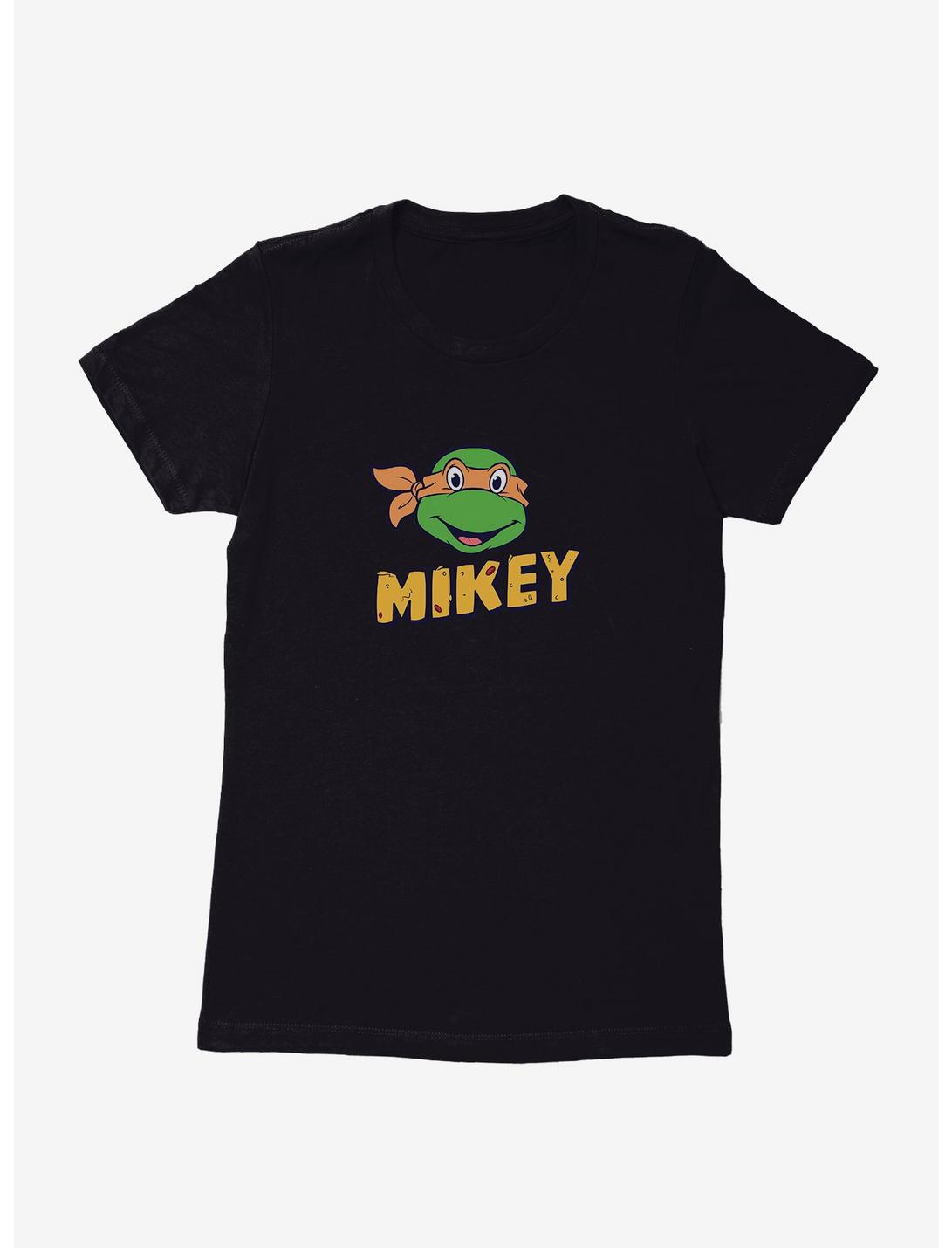 Teenage Mutant Ninja Turtles Mikey Face Pizza Name Womens T-Shirt, BLACK, hi-res