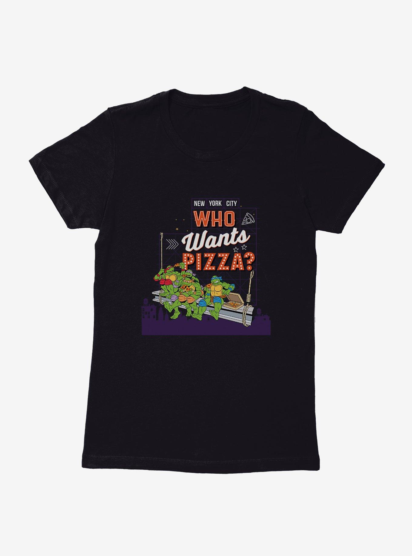 Teenage Mutant Ninja Turtles Pizza Neon Sign Womens T-Shirt, BLACK, hi-res