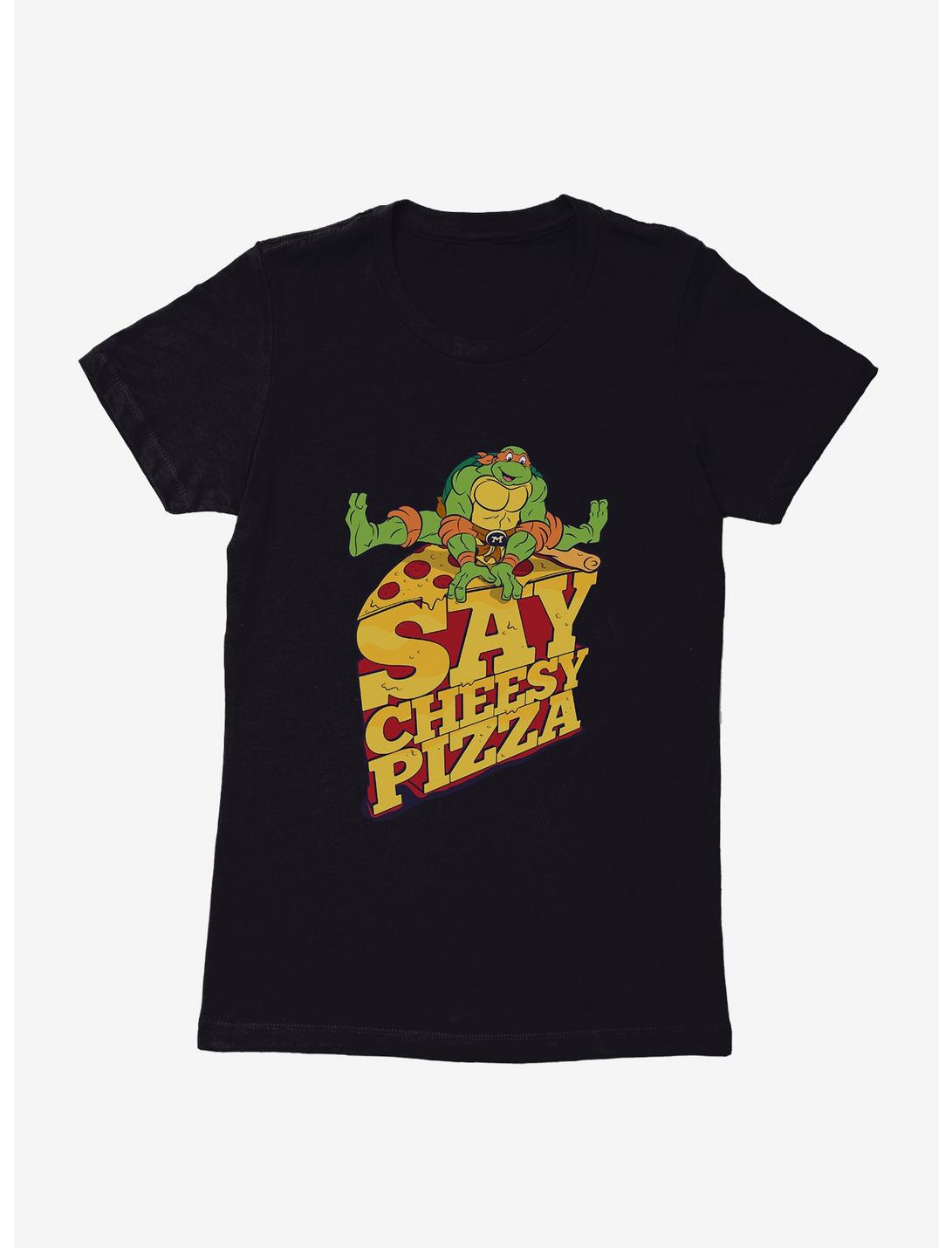 Teenage Mutant Ninja Turtles Say Cheesy Pizza Womens T-Shirt, BLACK, hi-res