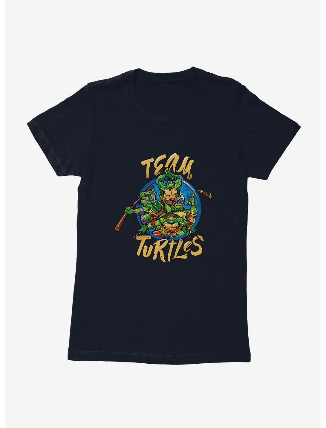 Teenage Mutant Ninja Turtles Team Turtle Group Poses Circle Womens T-Shirt, MIDNIGHT NAVY, hi-res