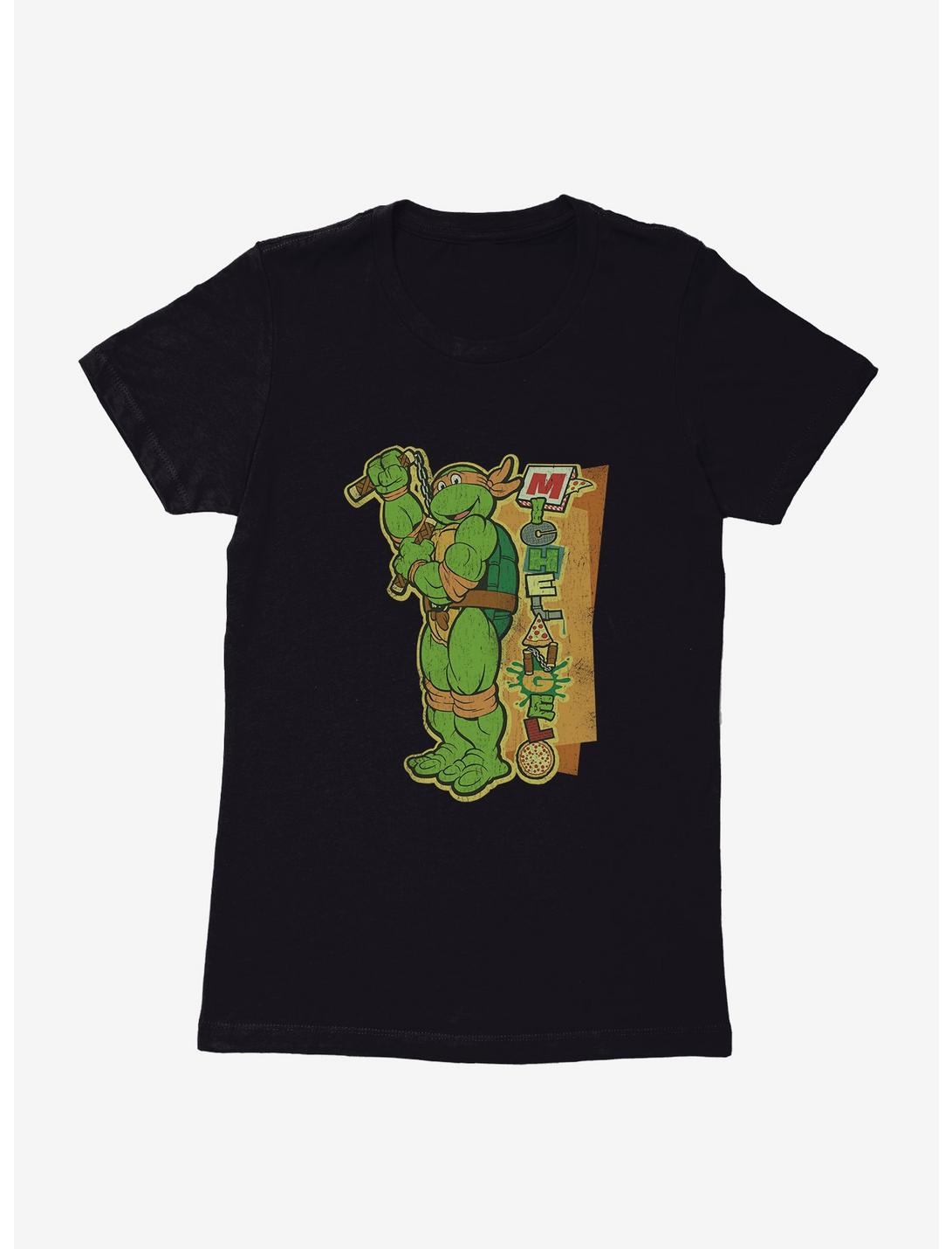 Teenage Mutant Ninja Turtles Michelangelo Script Womens T-Shirt, BLACK, hi-res