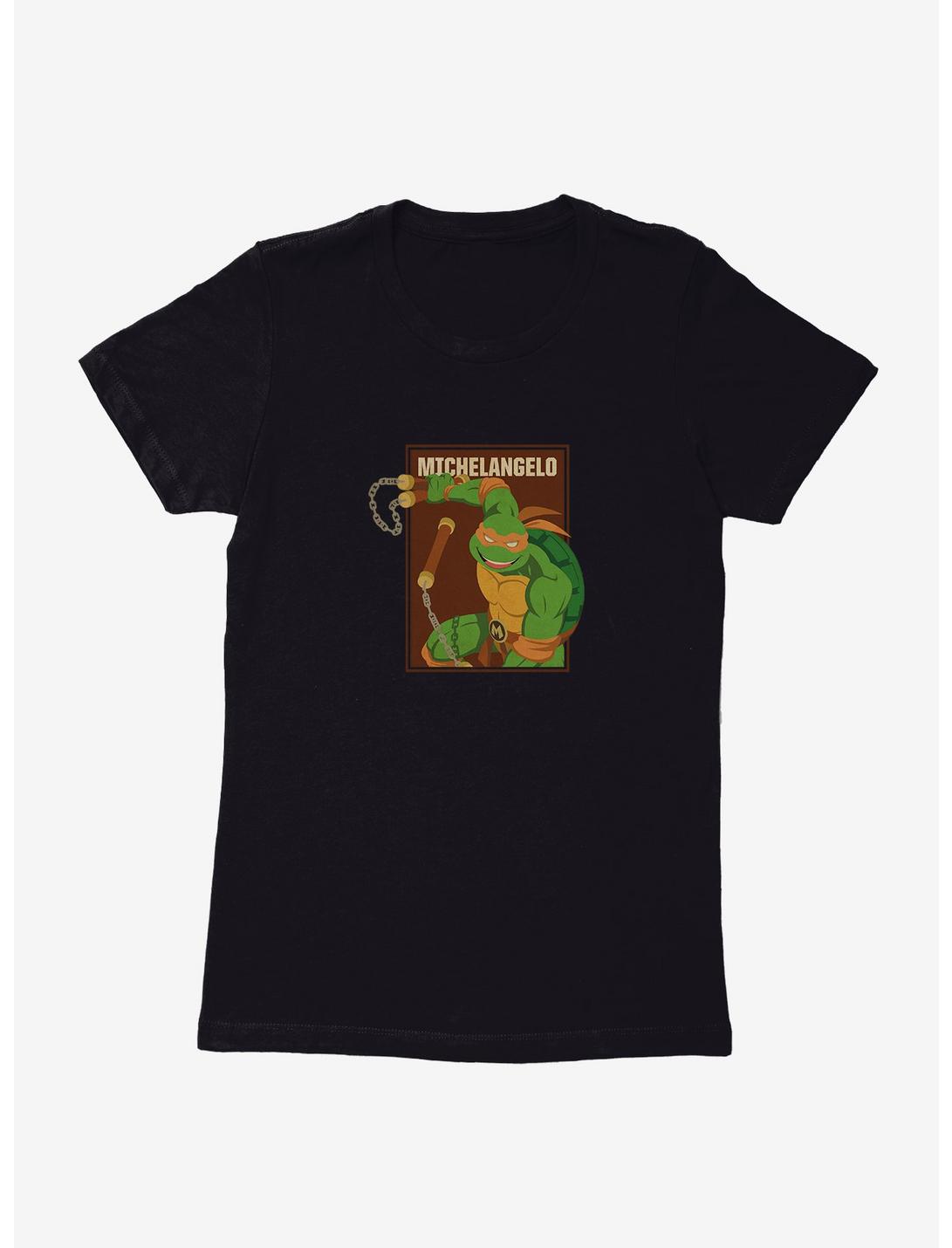 Teenage Mutant Ninja Turtles Michelangelo Action Pose Square Womens T-Shirt, BLACK, hi-res