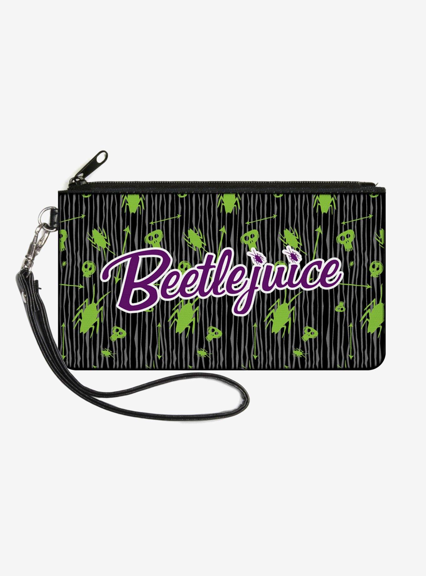 Beetlejuice Roach Skull Doodles Zip Clutch Canvas Wallet, , hi-res