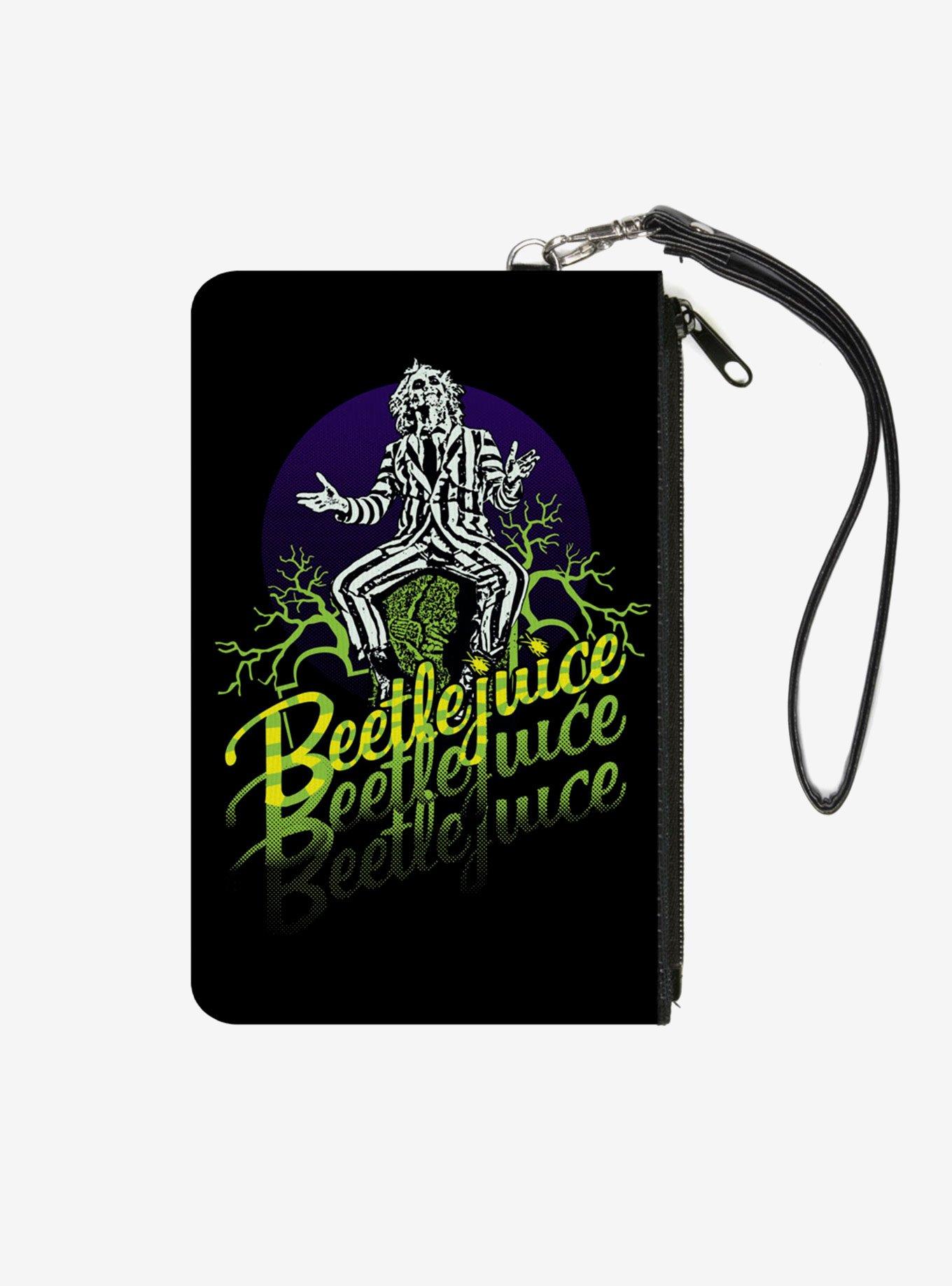Beetlejuice Sitting on Tombstone Pose Zip Clutch Canvas Wallet, , hi-res