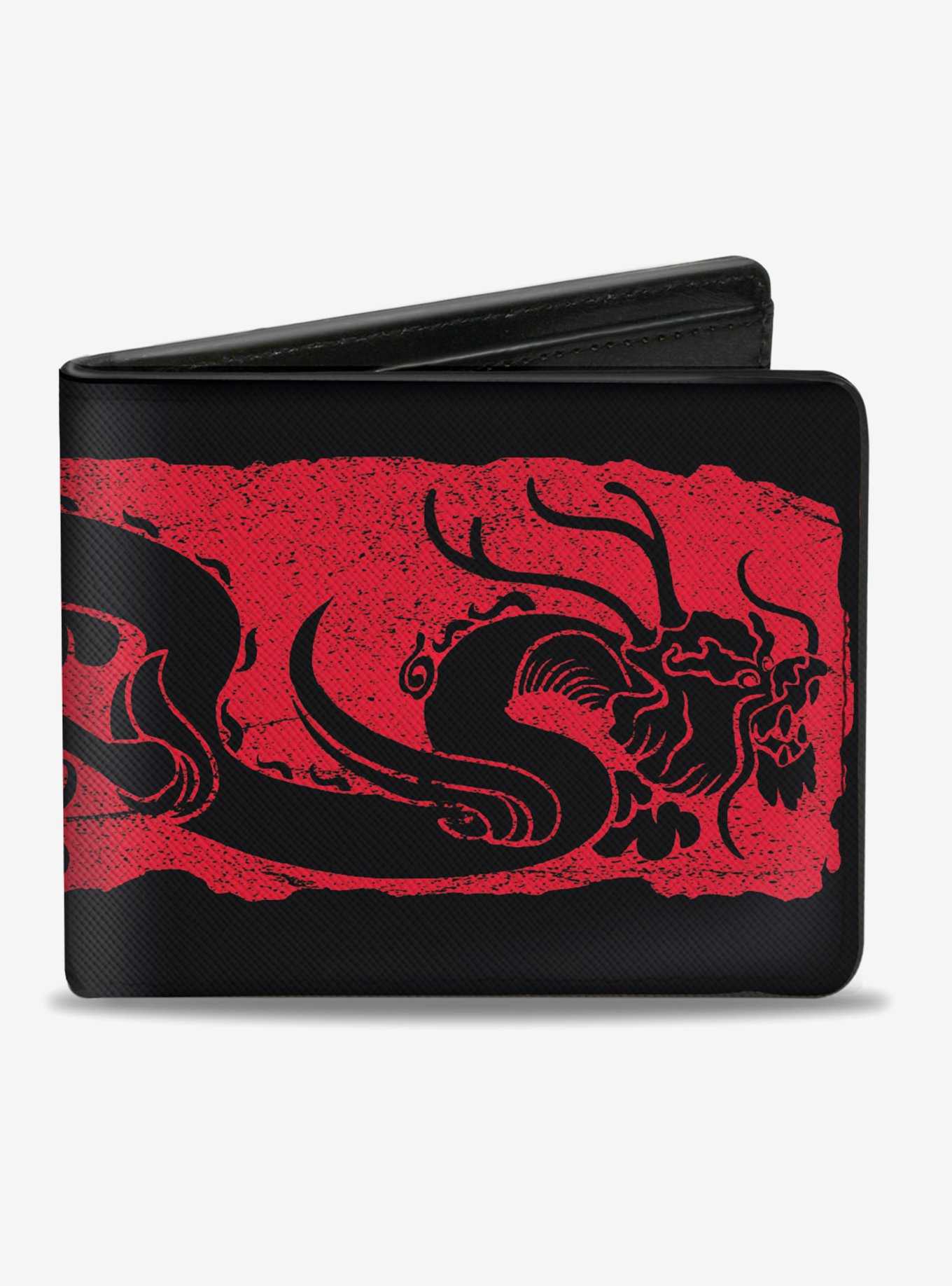 Disney Mulan Dragon Block Print Black Red Bifold Wallet, , hi-res