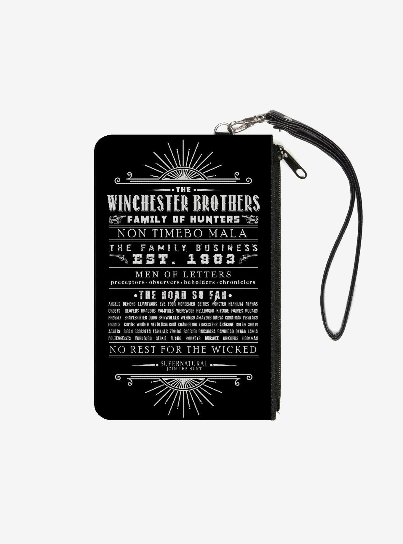 Supernatural Quotes Scroll Black White Zip Clutch Canvas Wallet, , hi-res