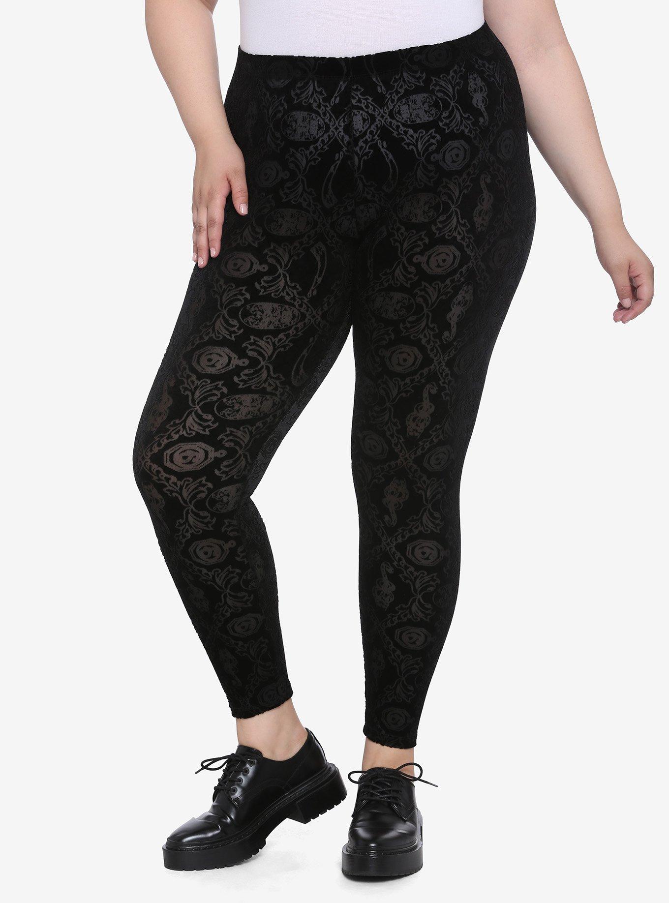 Plus Size High Waisted Velvet Leggings - Black