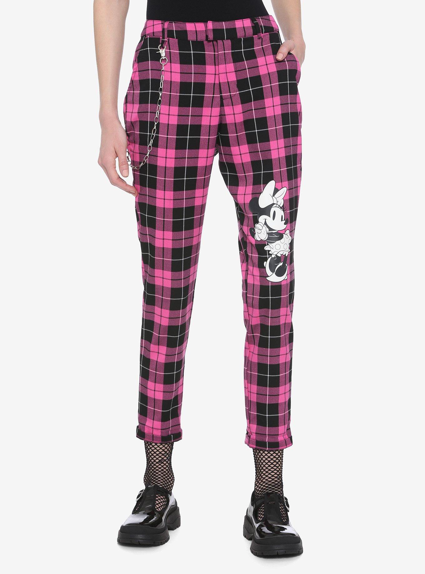 Pink Plaid Pants With Detachable Chain