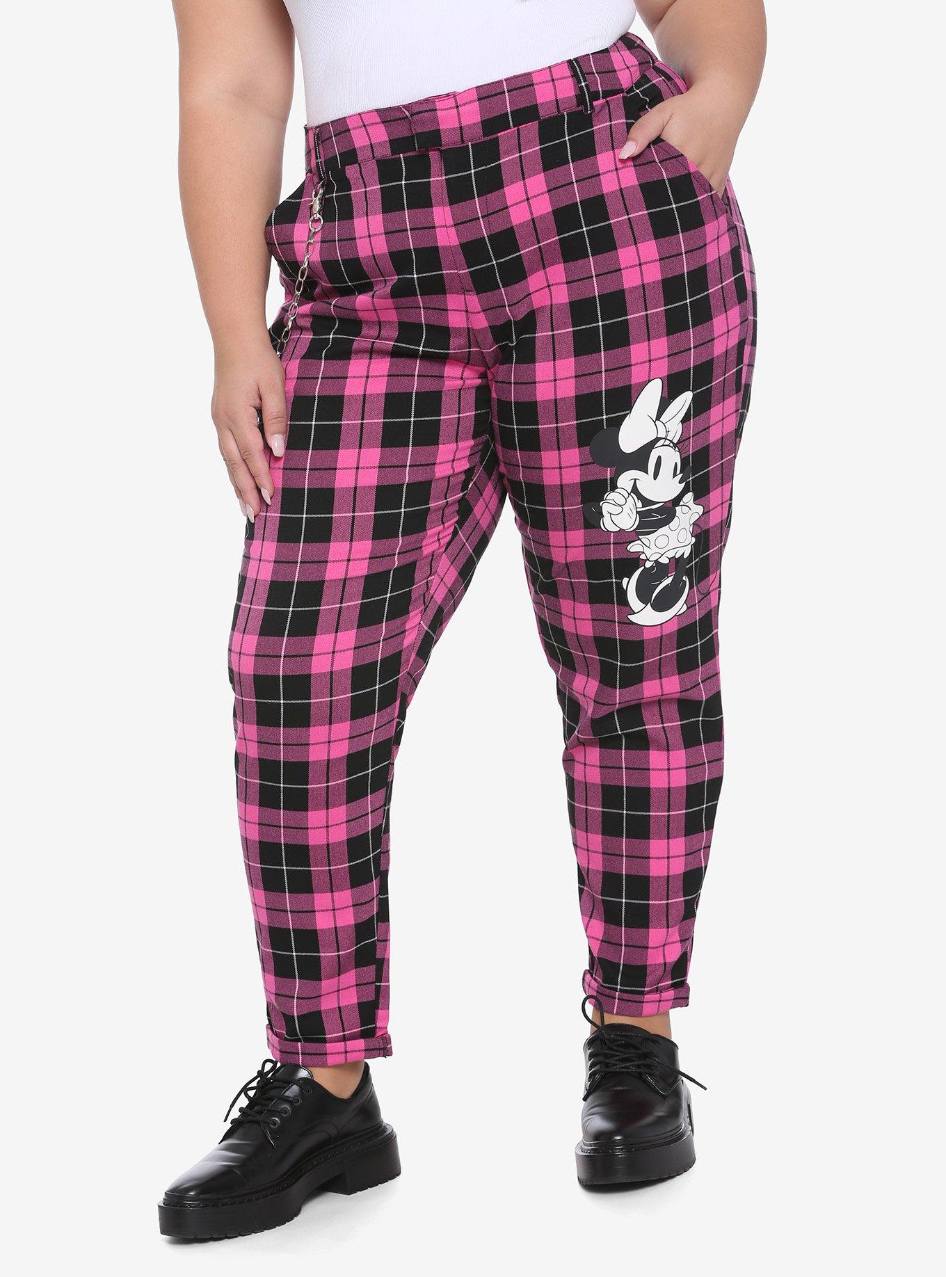 Disney Minnie Mouse Pink Plaid Pants With Detachable Chain Plus Size, PLAID - PINK, hi-res